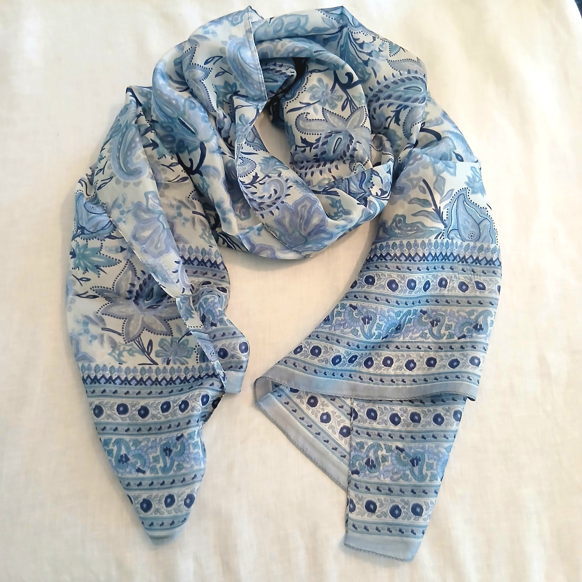 Blue Patterned Silk Scarf - 5517/L