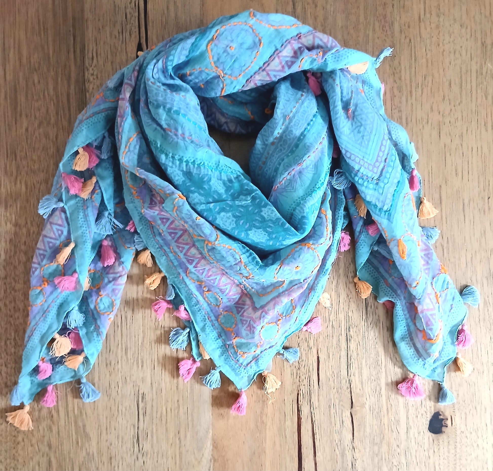 PRE-ORDER Embroidered Square Cotton Scarf 44809