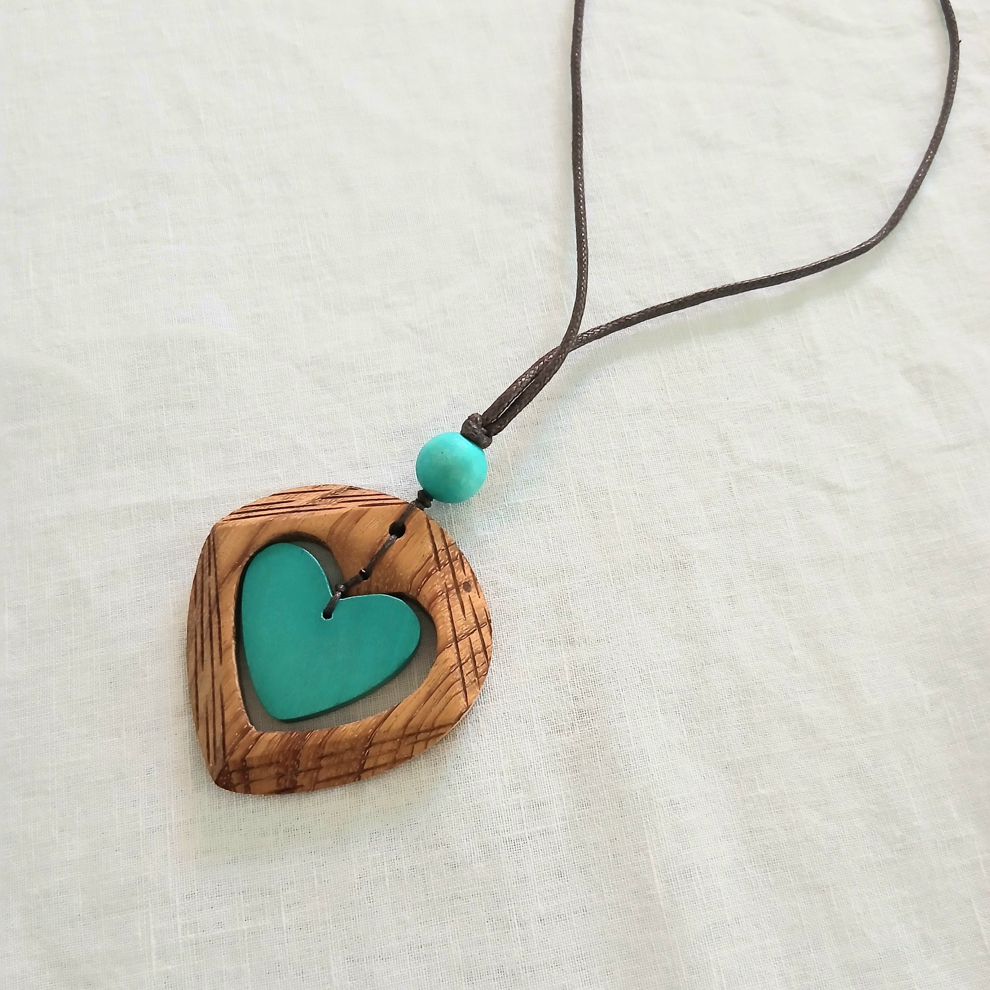 PRE-ORDER Wooden Heart in Heart Pendant Necklace N7-1361