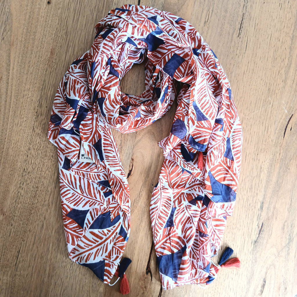 Large Coloured Leaves Cotton Scarf 63444