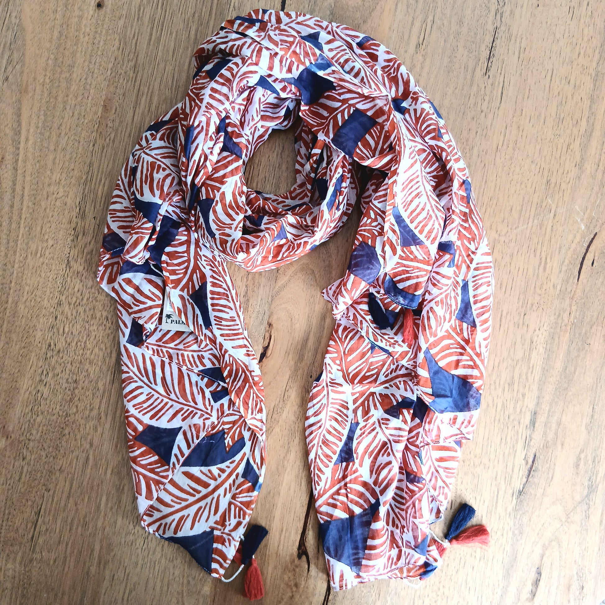 Large Coloured Leaves Cotton Scarf 63444