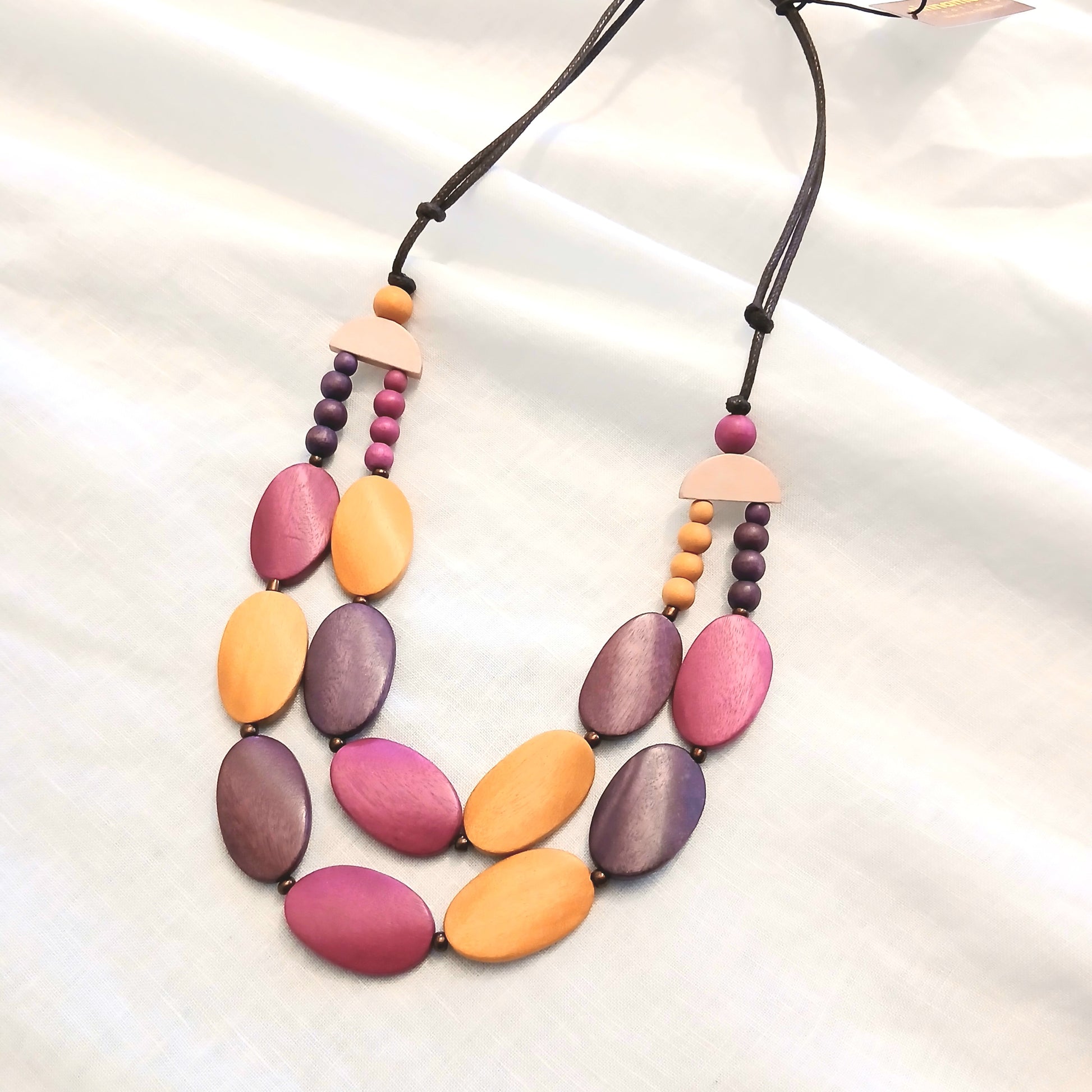 PRE-ORDER Double-Layered Oval Wooden Beaded Necklace N7-1407FG