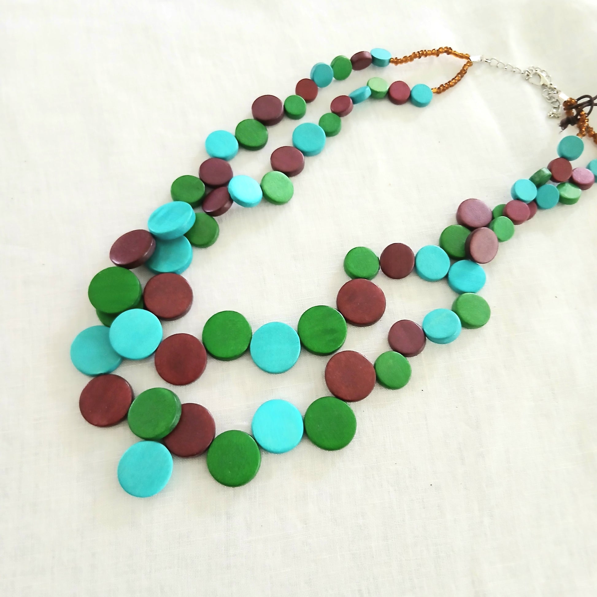 Multicoloured and Layered Wooden Beaded Necklace N6-6298