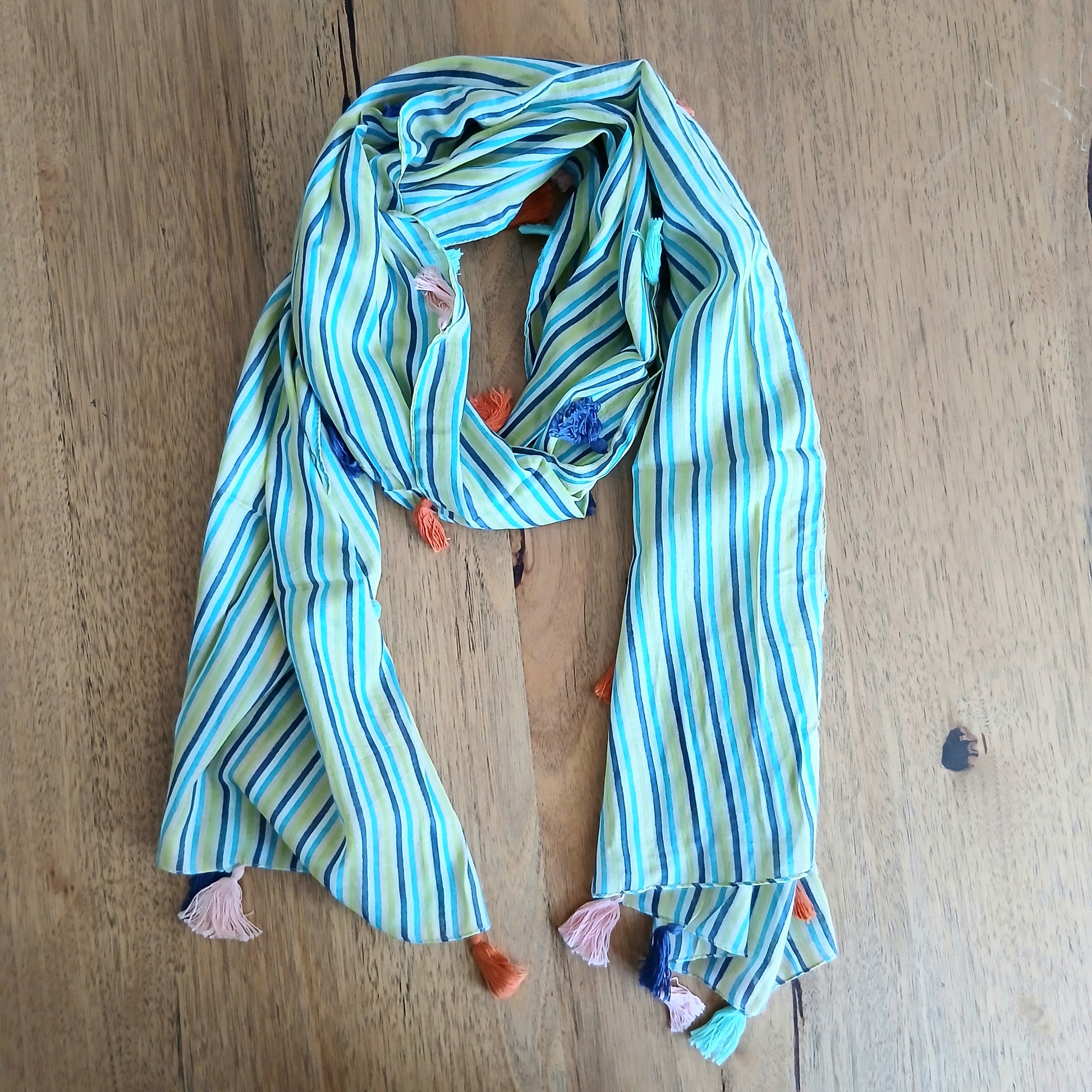 Pom Pom Striped Cotton Scarf - SC-1804/5/6