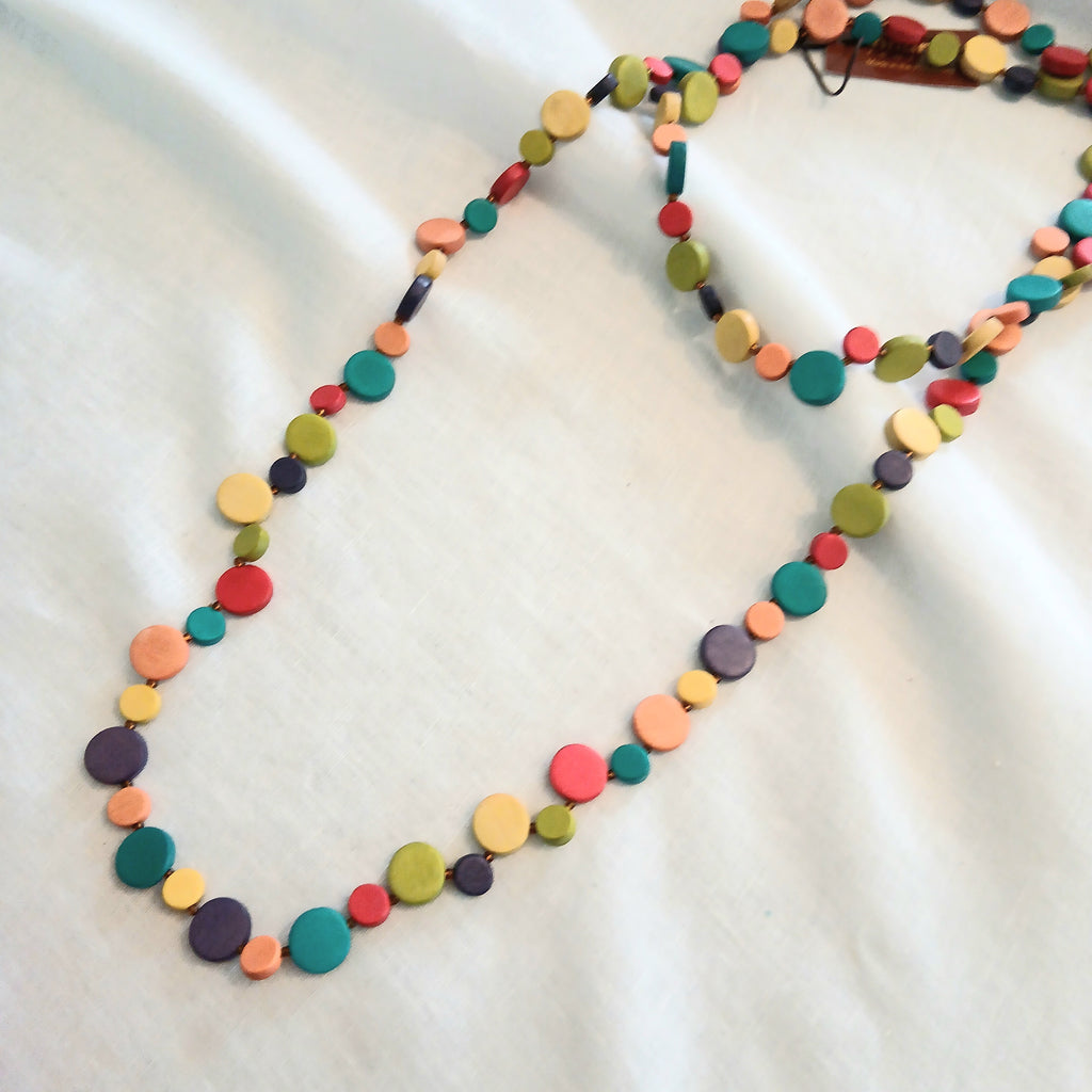 Long Vibrant Wooden Beaded Necklace N7-199x