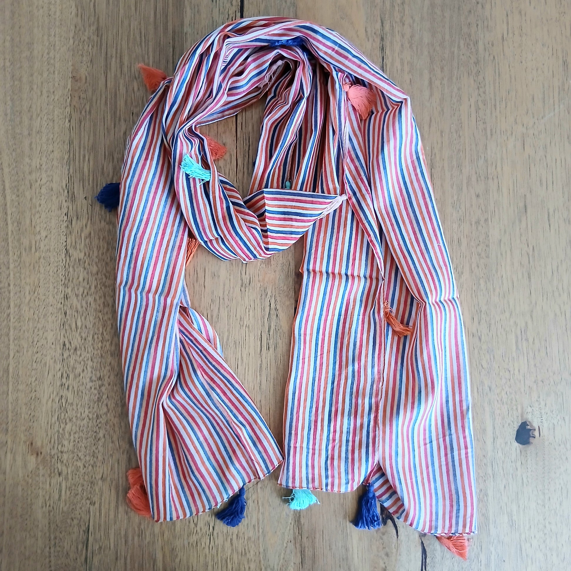 Pom Pom Striped Cotton Scarf - SC-1804/5/6