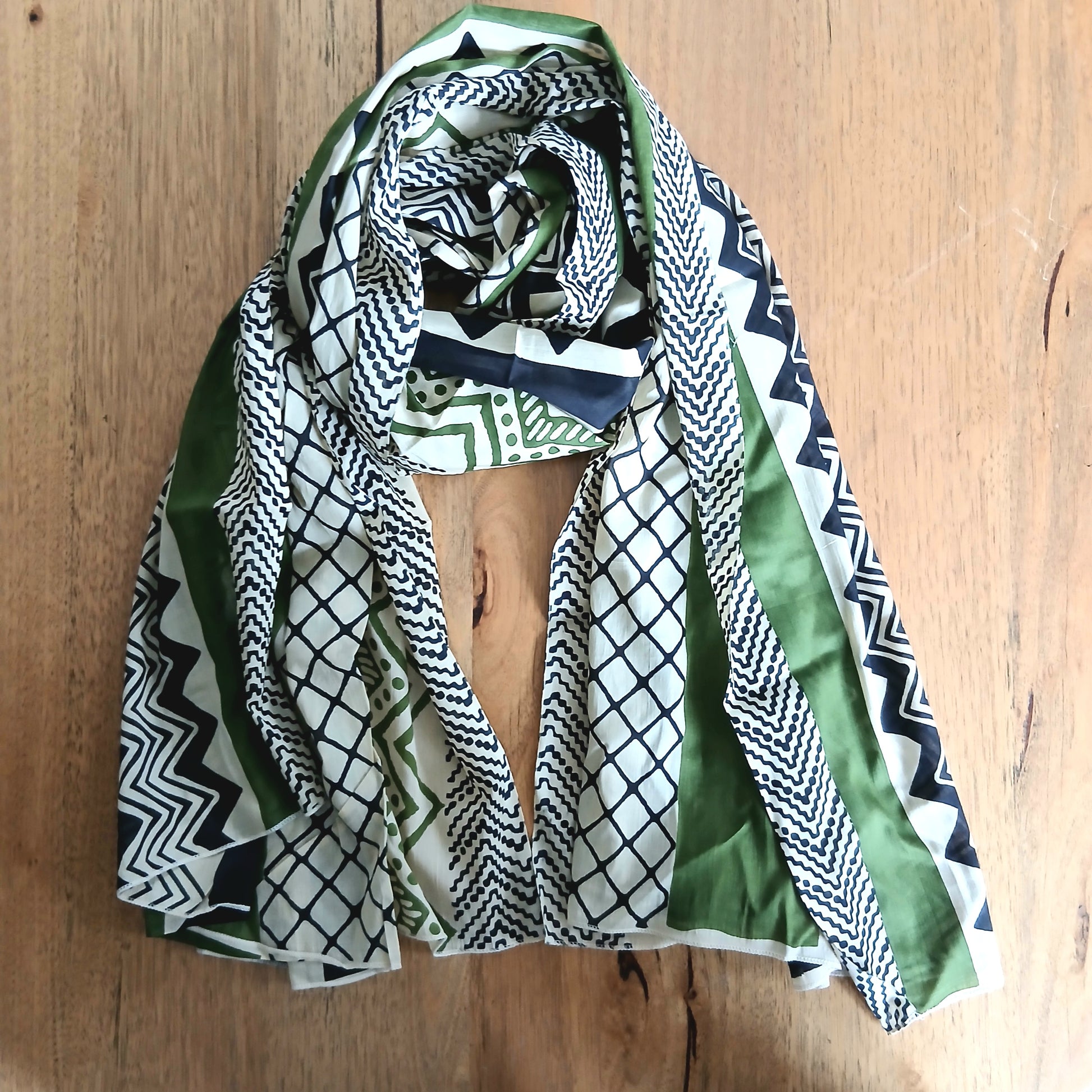Block with Zig Zag Print Pure Cotton Scarf - 64735