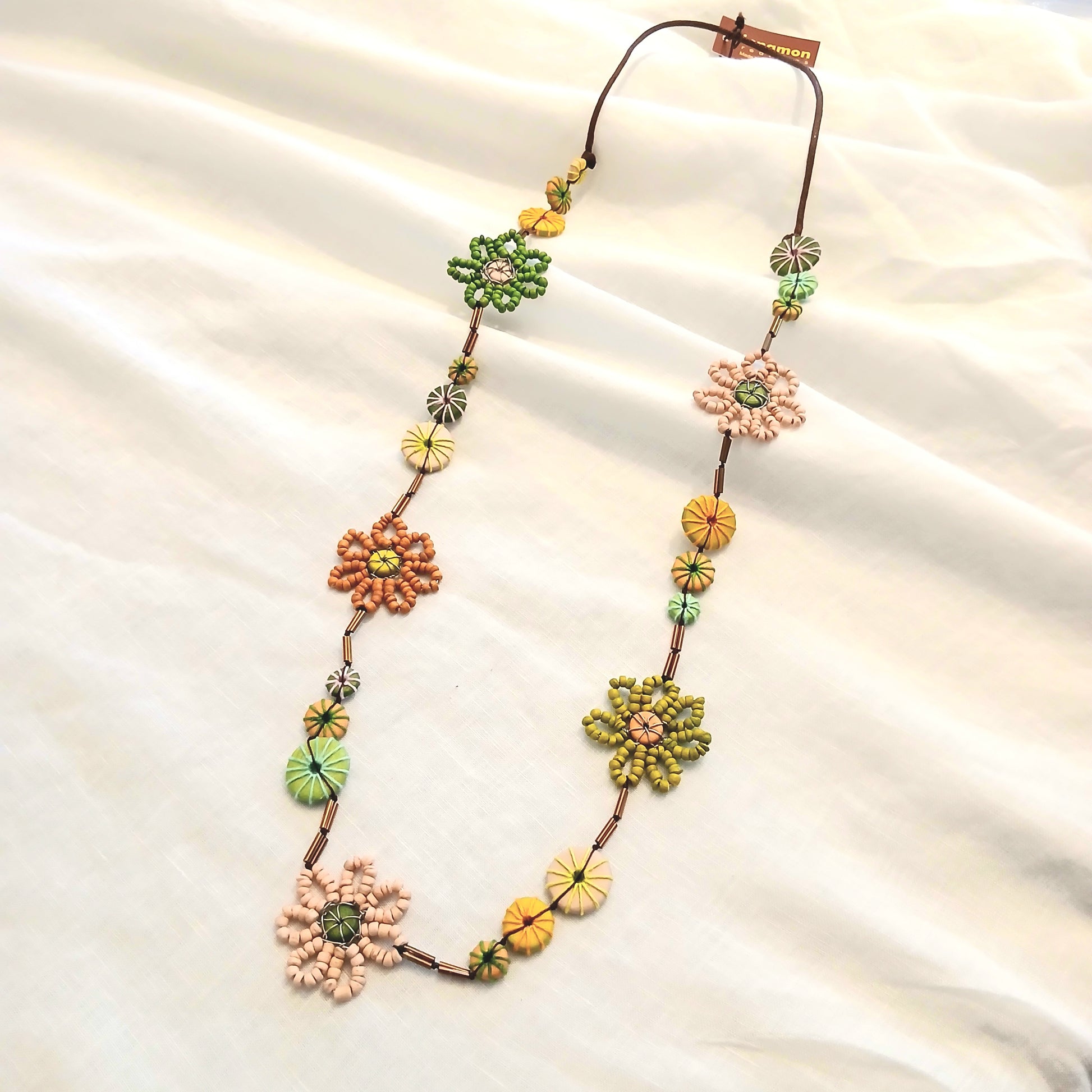 PRE-ORDER Embroidered Floral and Wooden Beaded Necklace