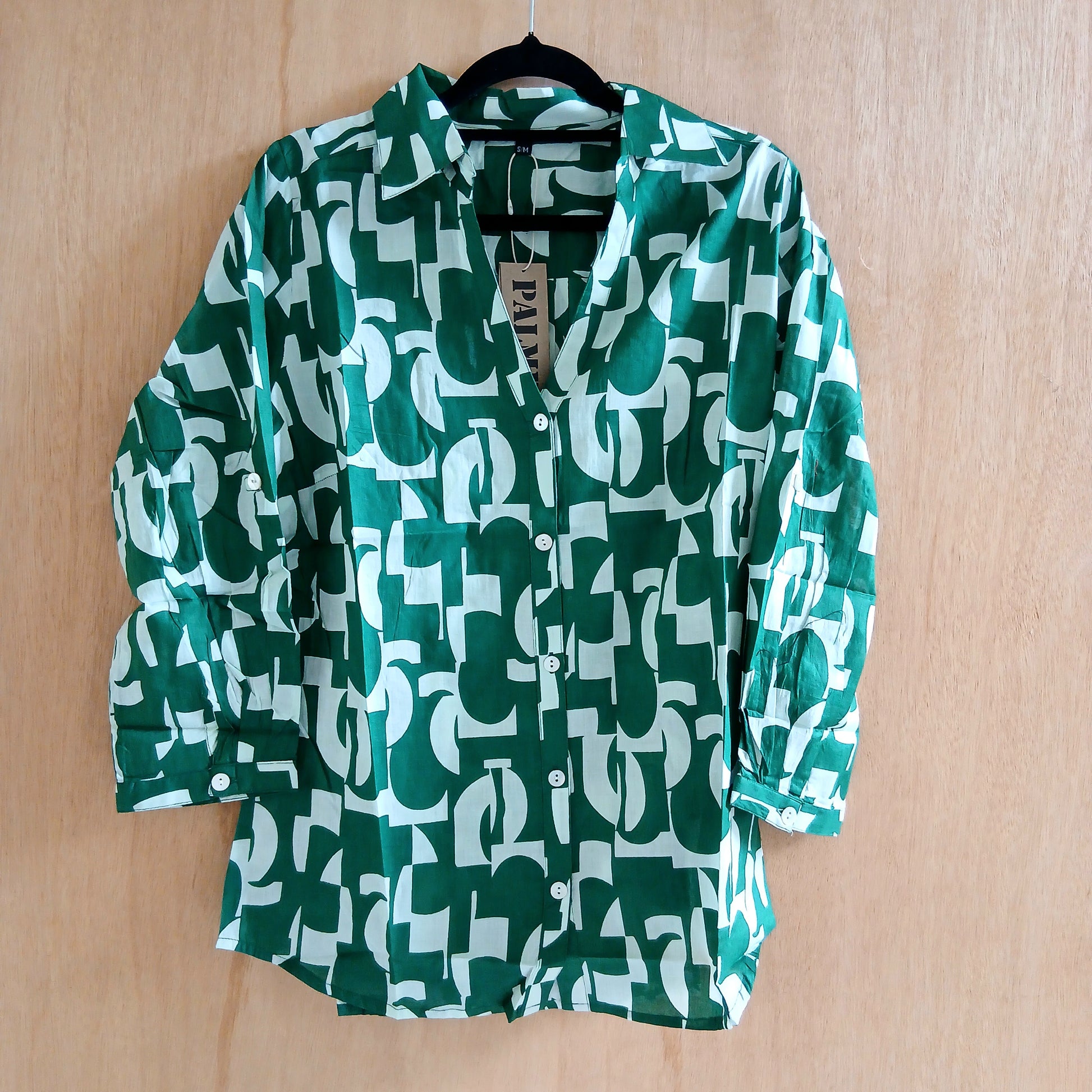 3/4 Sleeve 2 Col Print Cotton Shirt 65942