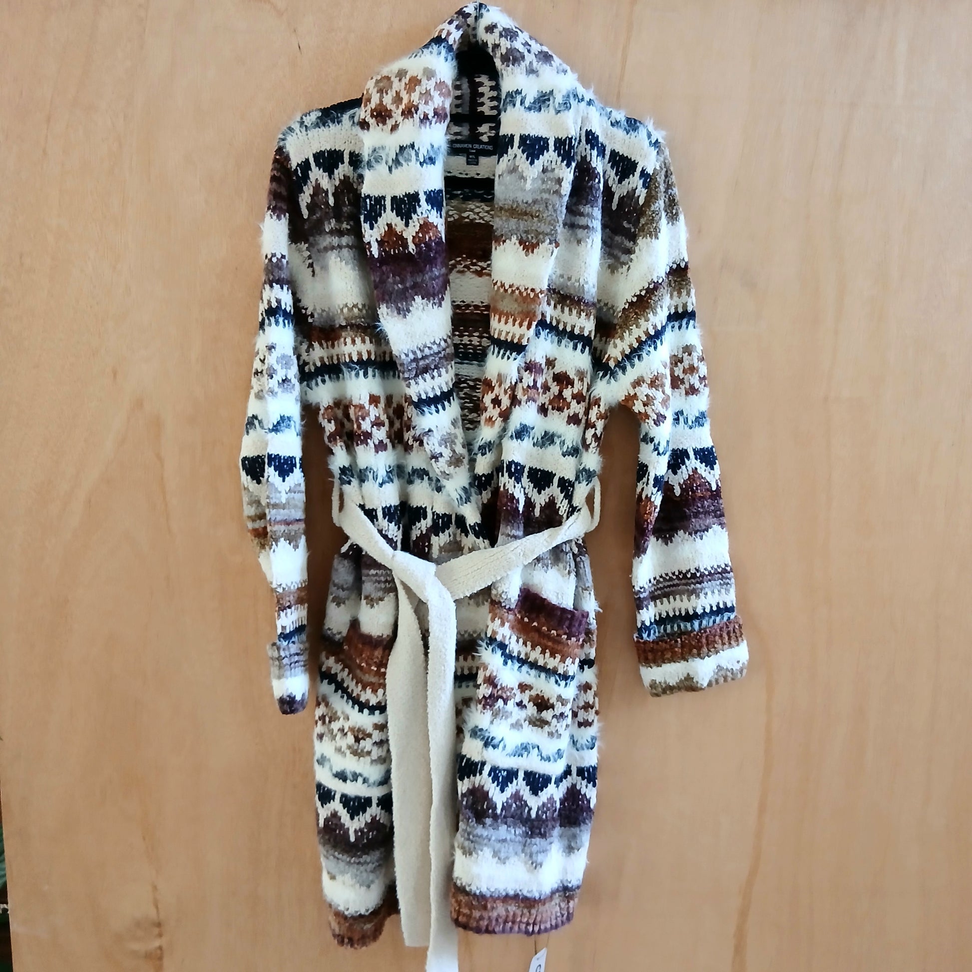 Pre-Order Knitted Striped Cardigan Long with Belt 25148