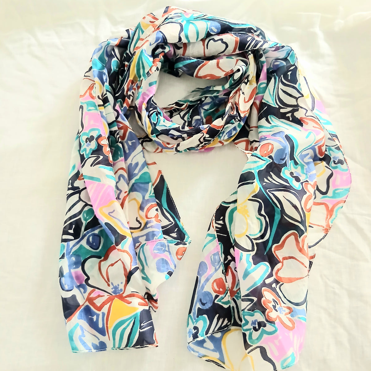 Abstract Floral Pure Silk Scarf PS 1164/L COL 2