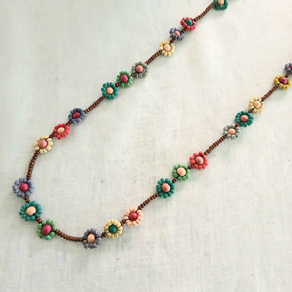 Flower Beaded Long Necklace N0-621X