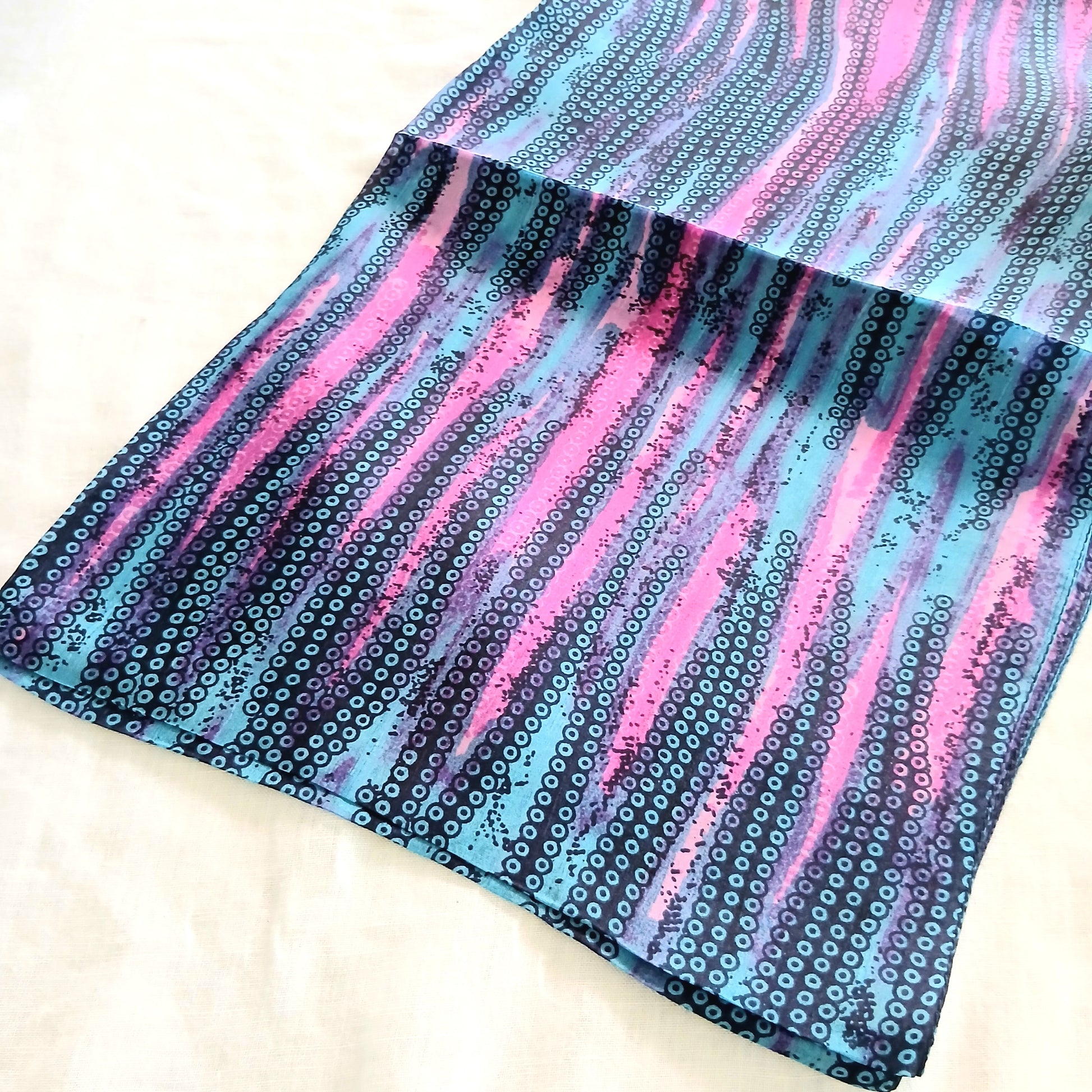 Pink and Blue Patterned Silk Scarf - 5519