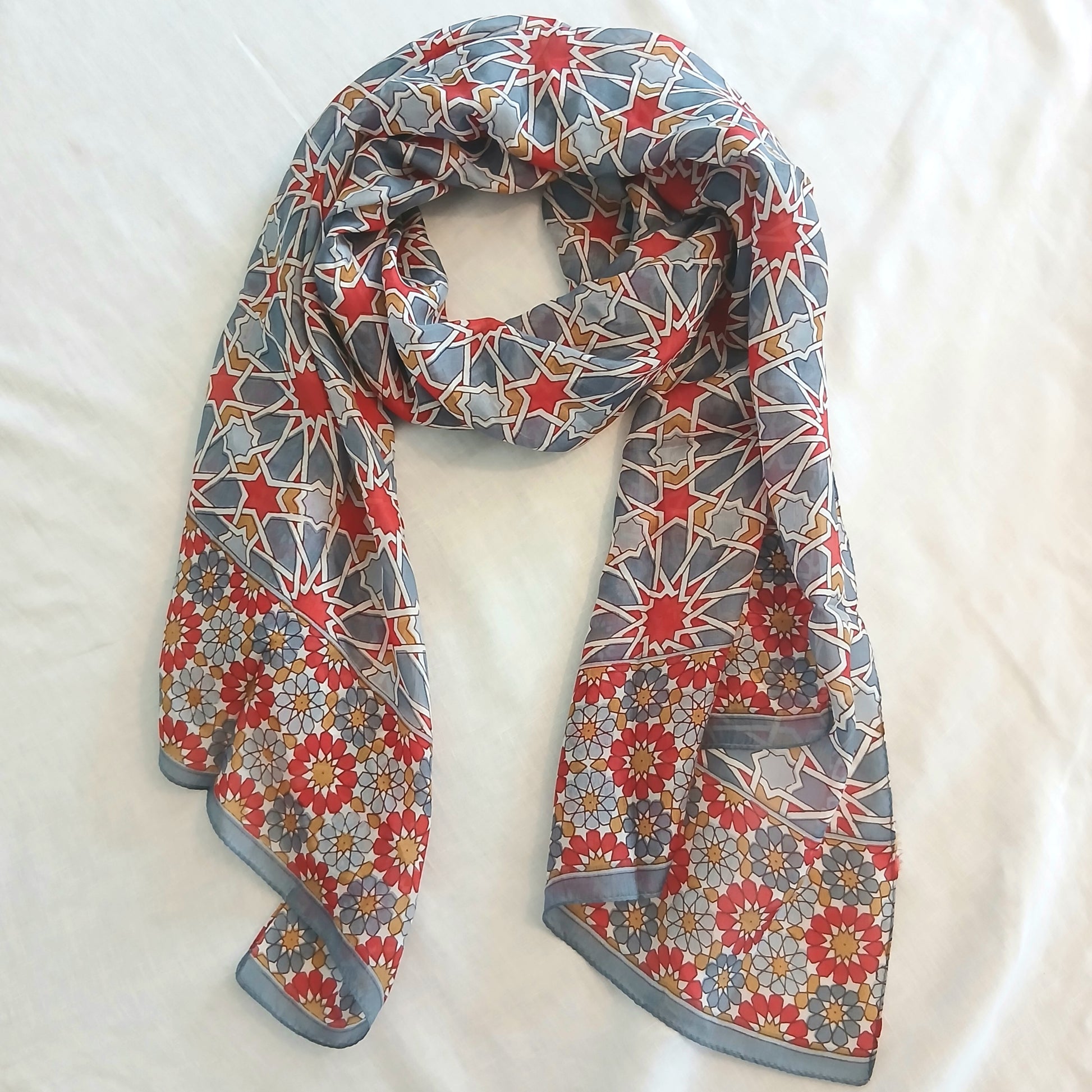 PRE-ORDER Pure Silk Scarf Geometrical Stars Design PS-1141