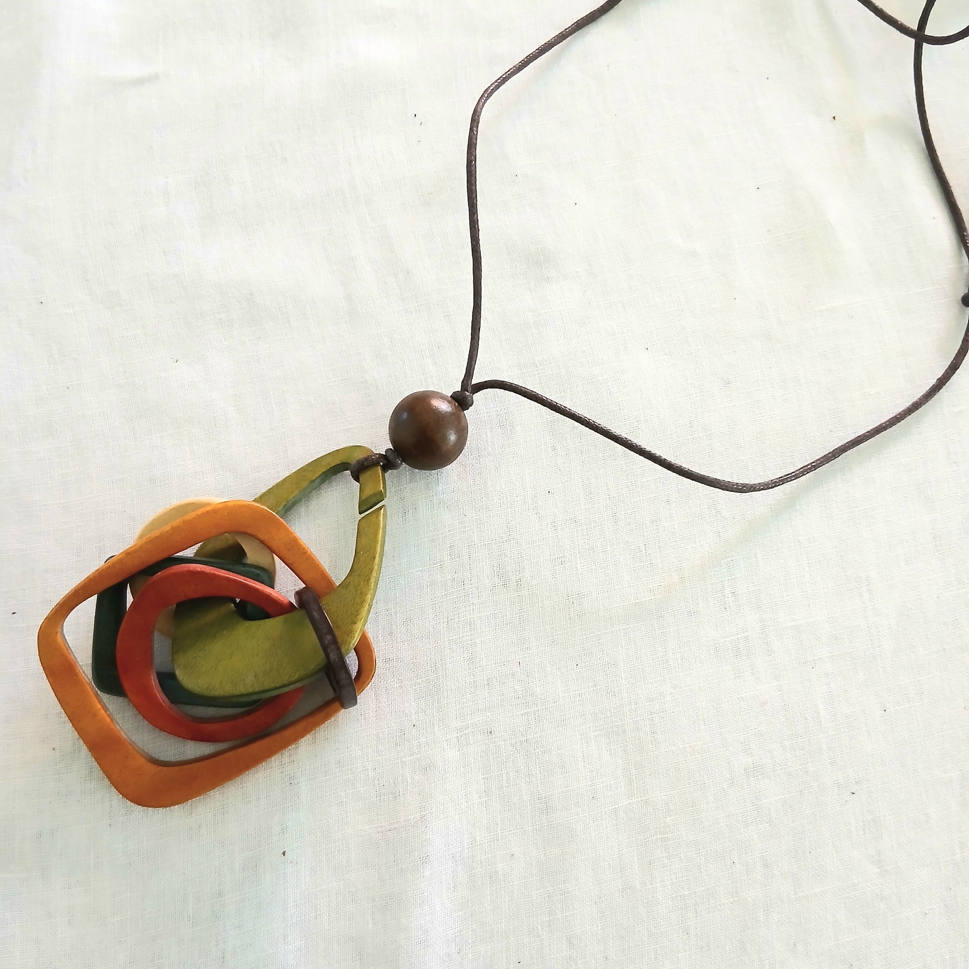 Wooden Chained Wooden Beaded Necklace N6-5325