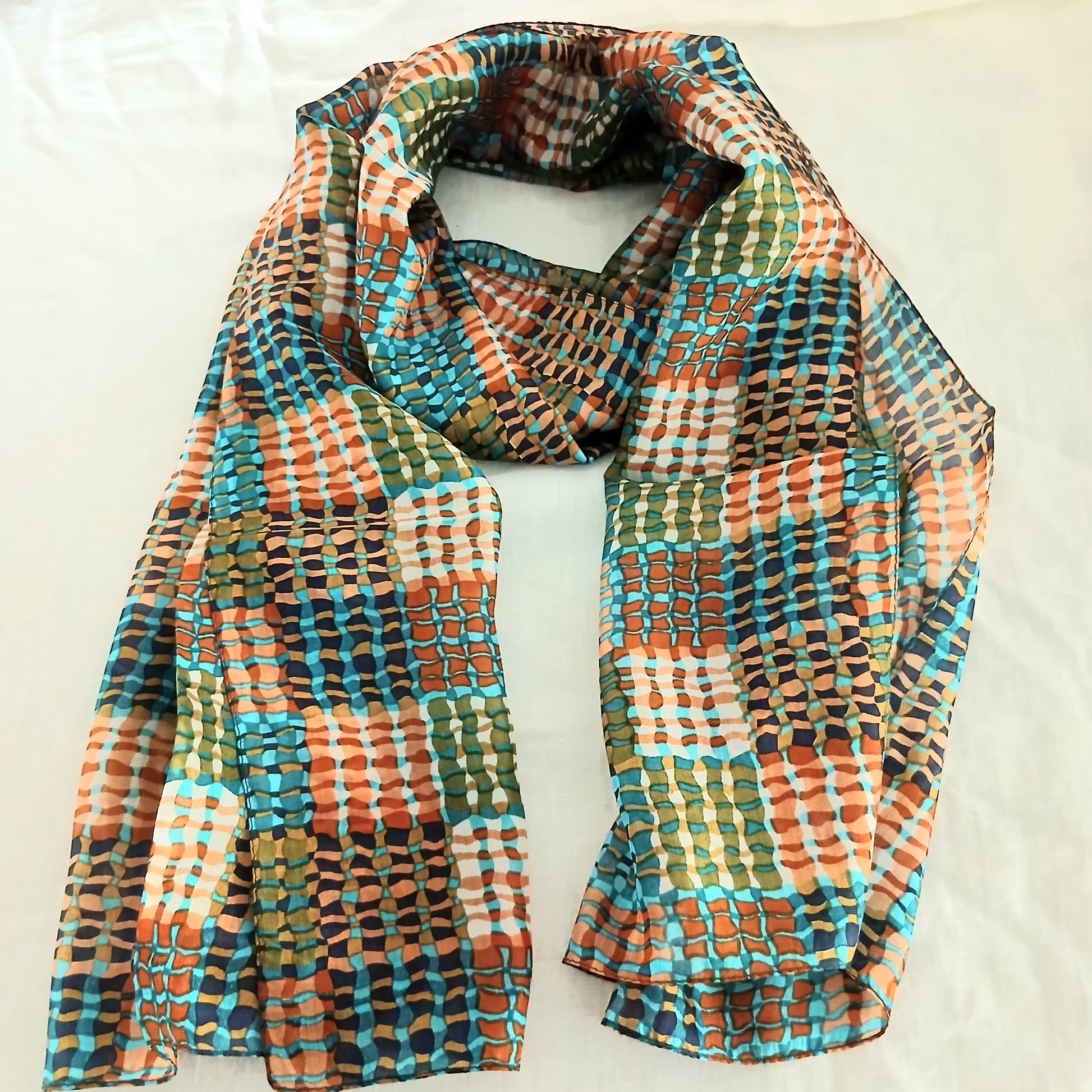 Pure Silk Scarf Lines and Squares Design Large TS-1146L col 4