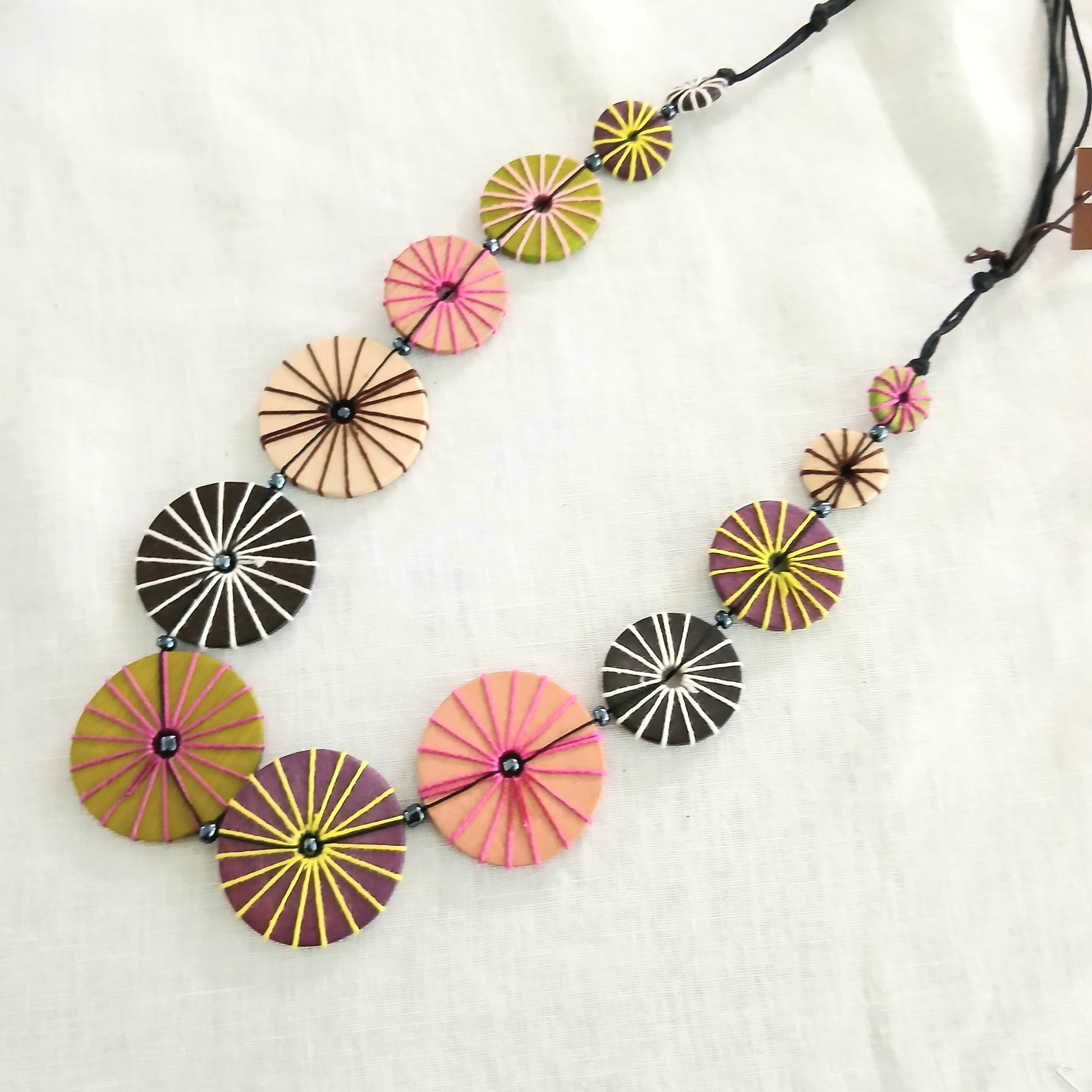 Large Embroidered Wooden Beaded Necklace N6-5786FJA