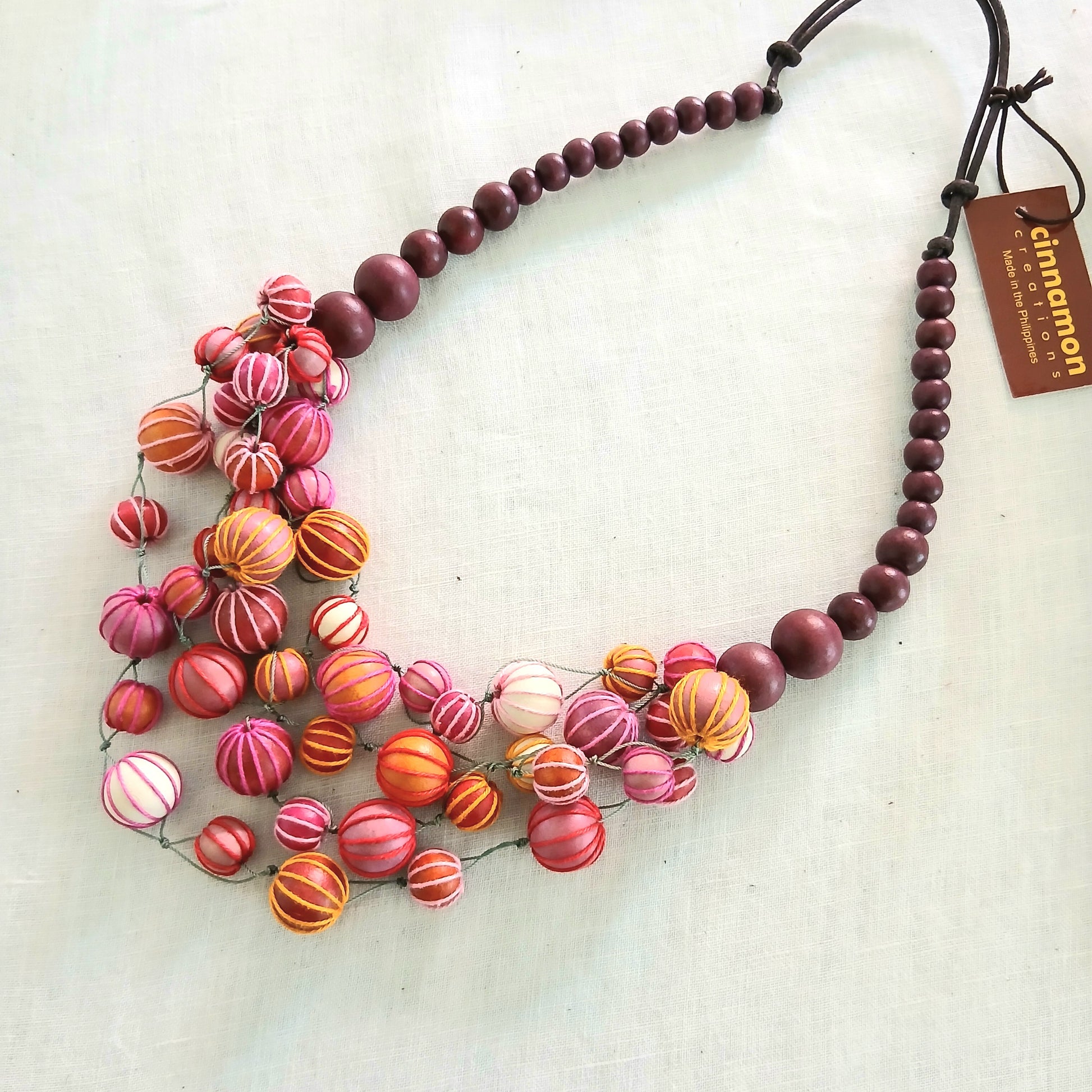 Bright Pink and Orange Embroidered Beaded Necklace N7-254ADHU