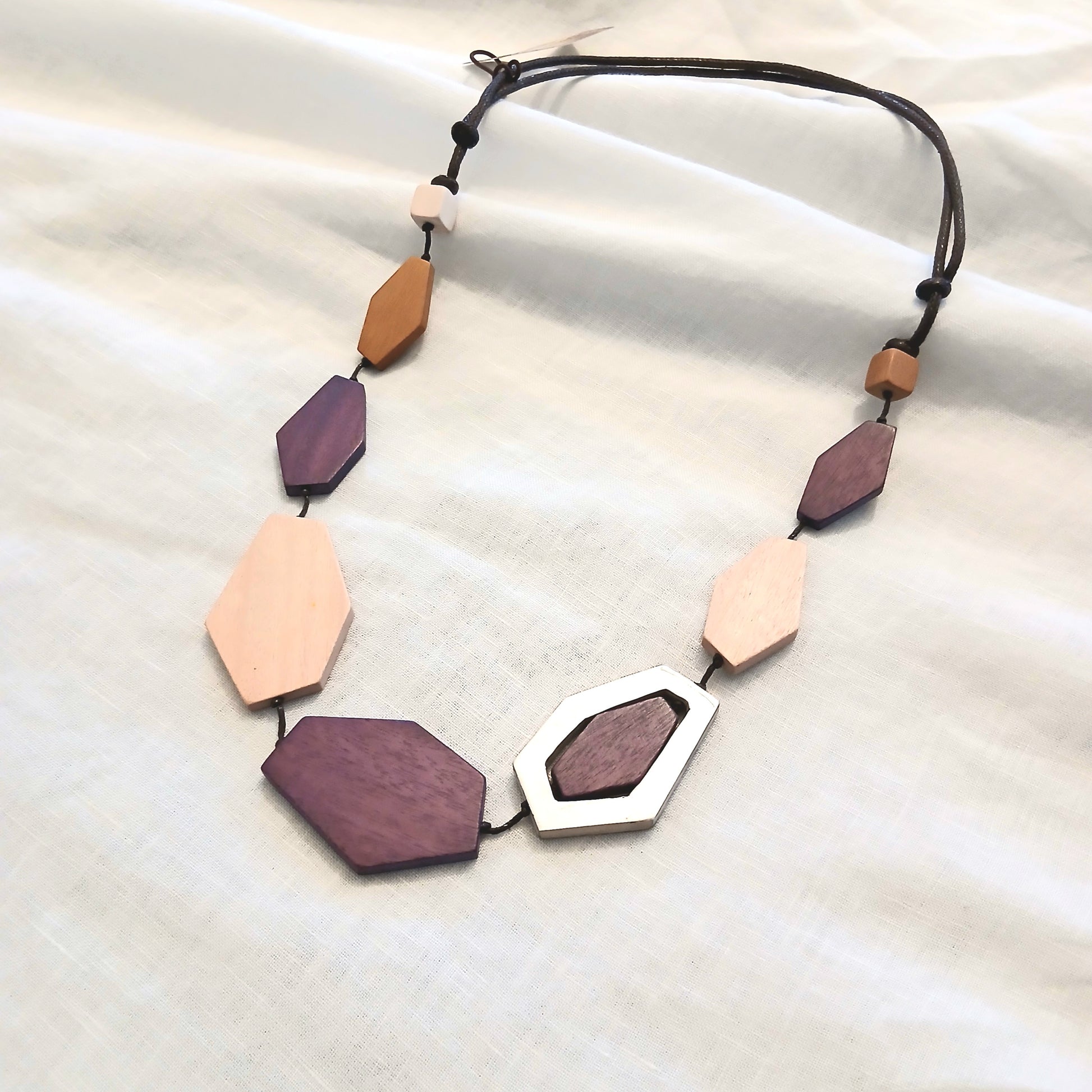 PRE-ORDER Diamond Shaped Wooden Beads and Silver N7-1346HG