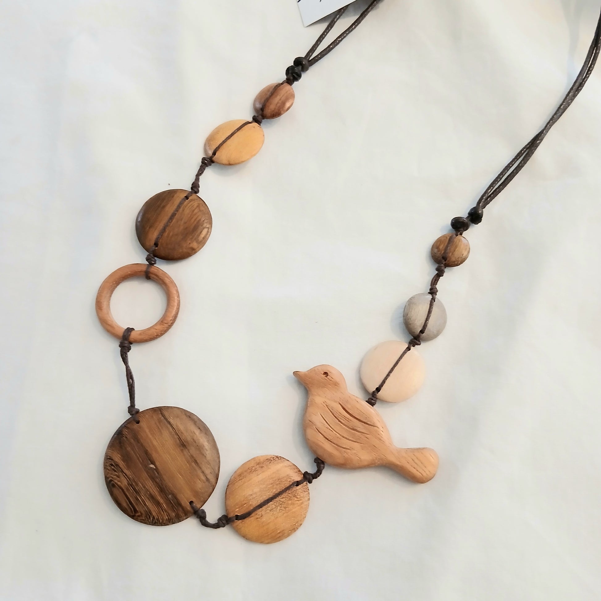 PRE-ORDER Wooden Bird and Circles Beaded Necklace N7-2047W