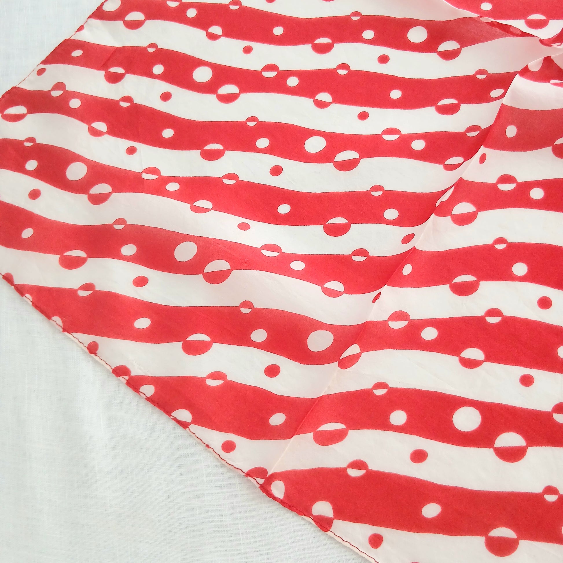 Pure Silk Scarf Circles and Lines Necktie TS-1120 Red & White