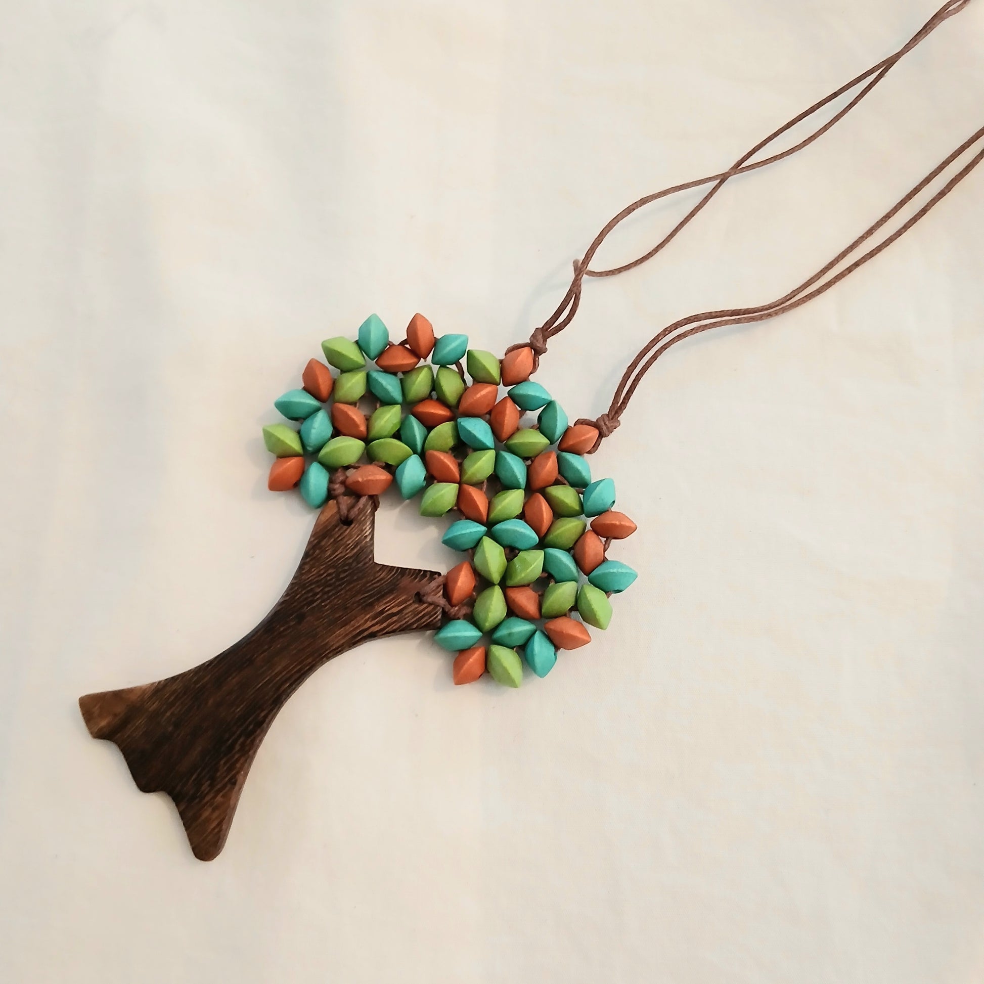 PRE-ORDER Wooden Pendant Tree Necklace Beaded N7-1642