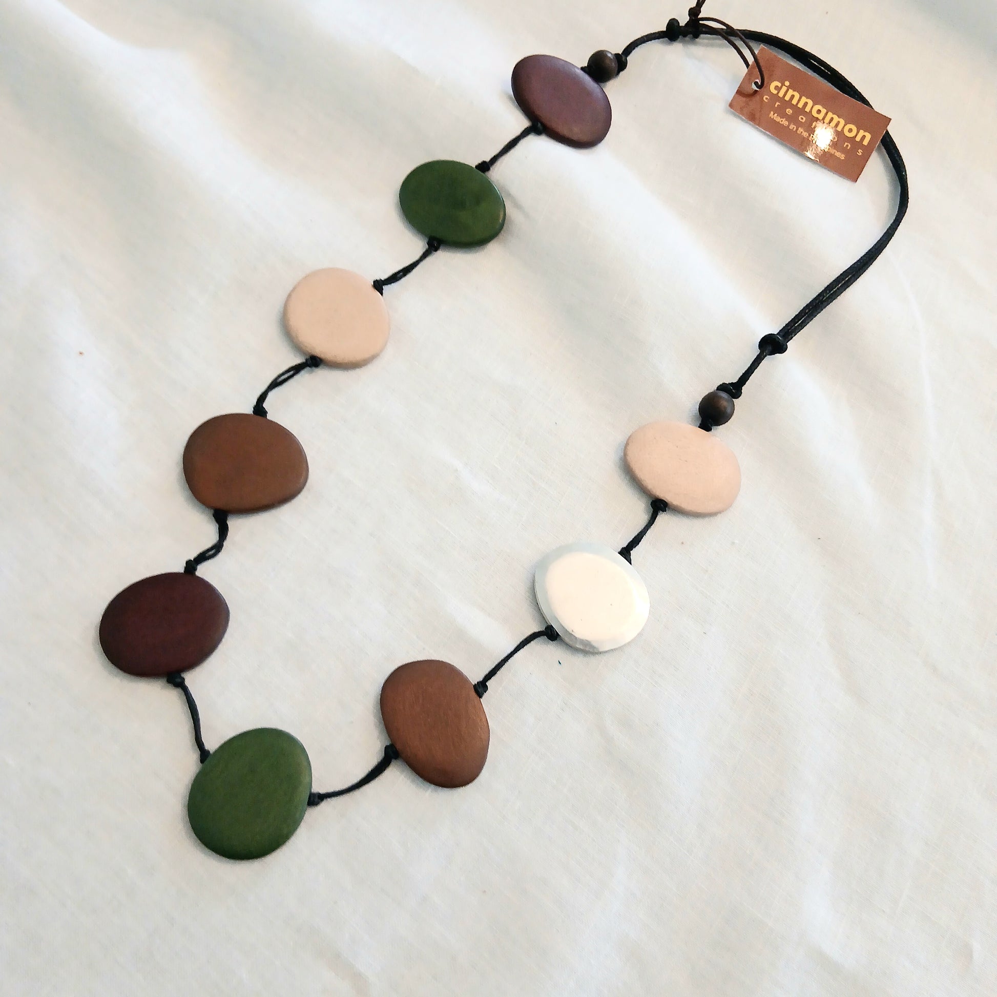 Natural Cut Oval Wooden Pieces Necklace N7-959