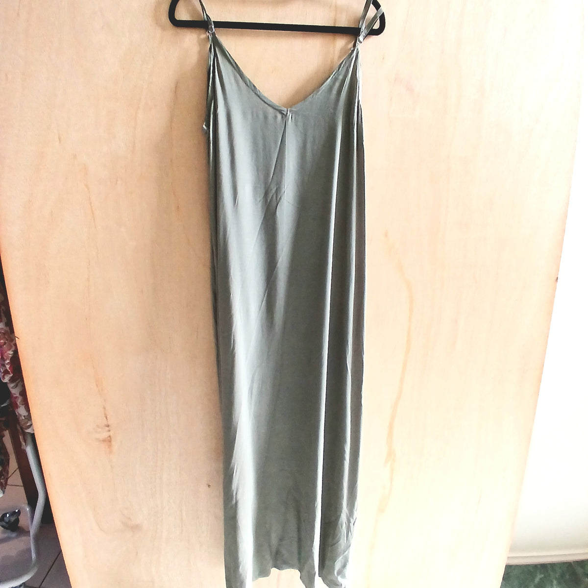 Plain Light Single Strap Summer Dress Viscose 64712 Olive Sample