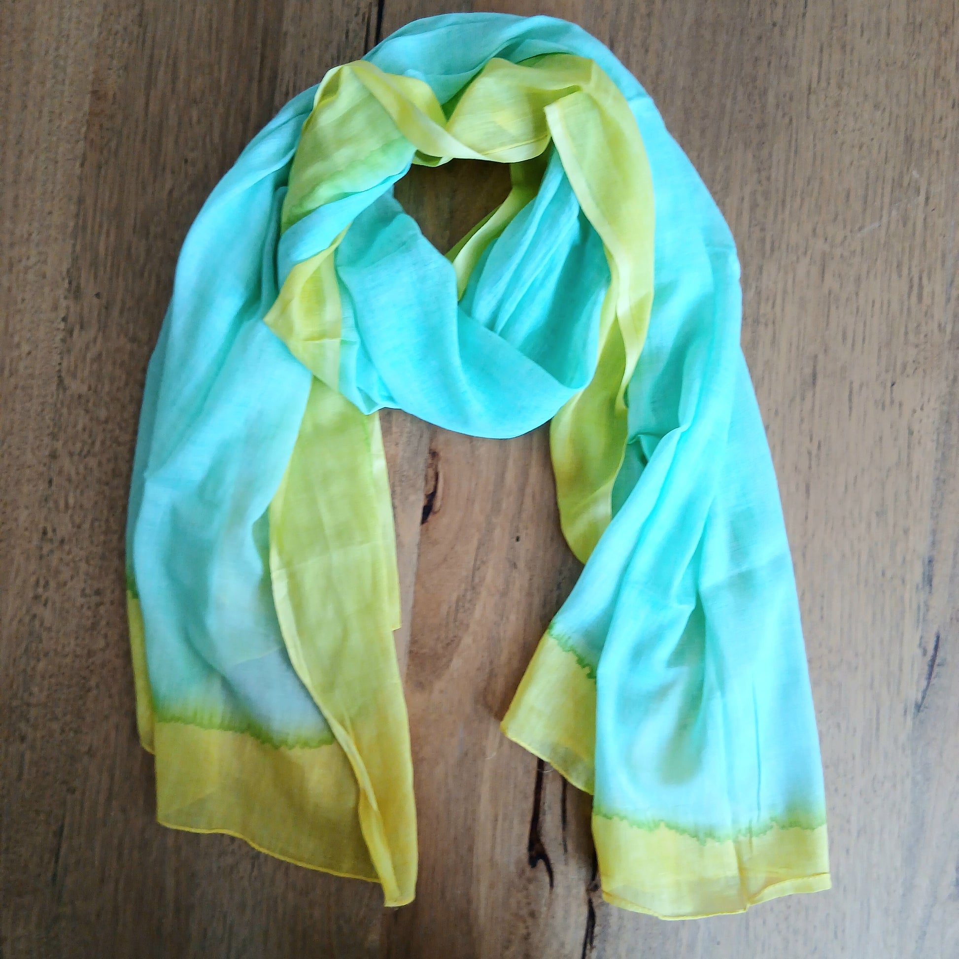 Cotton Printed Ink Sarong Scarf - Aqua / Yellow 16342