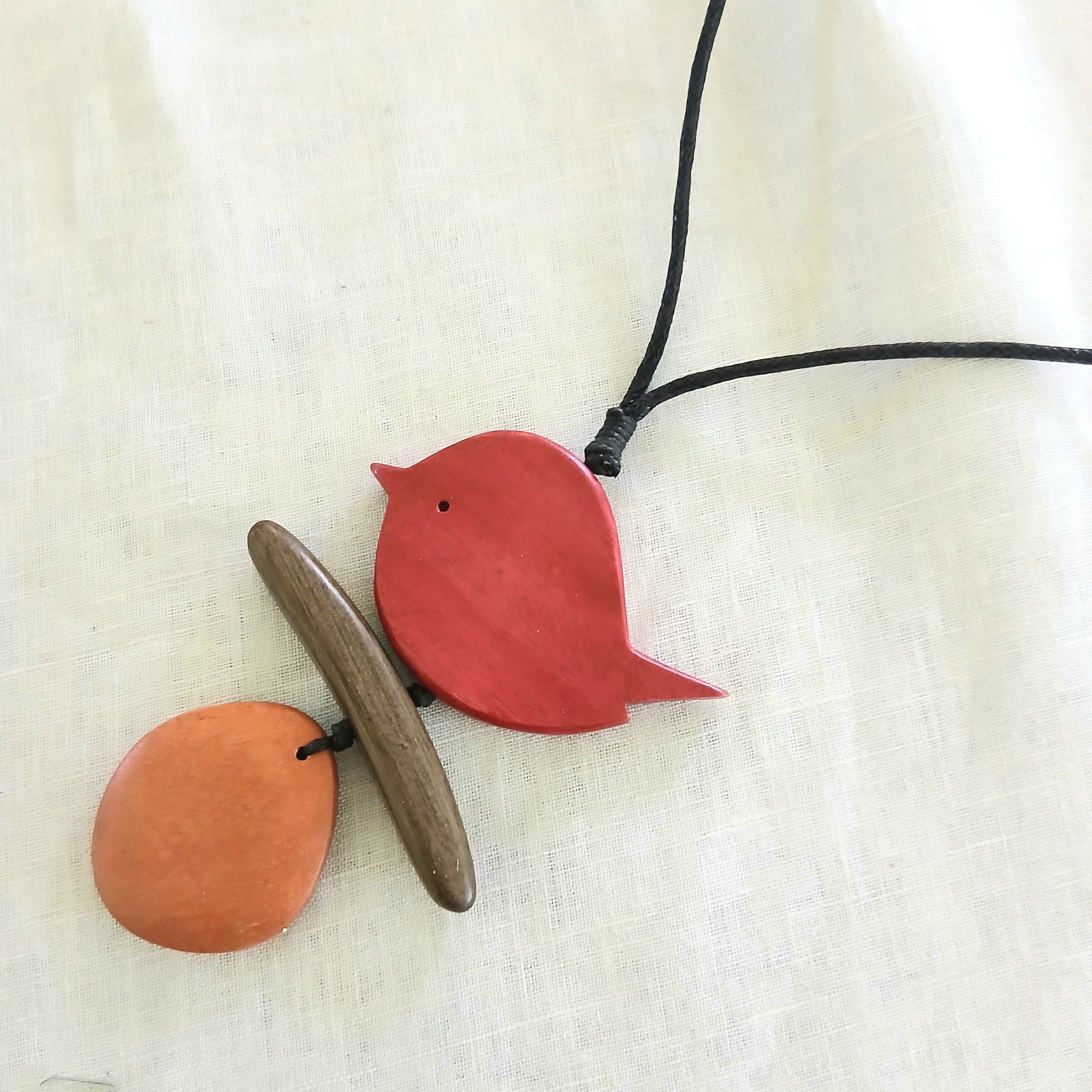 Chunky Birdie Sitting on Wooden Stick - Wooden Pendant Necklace N6-6200JHL