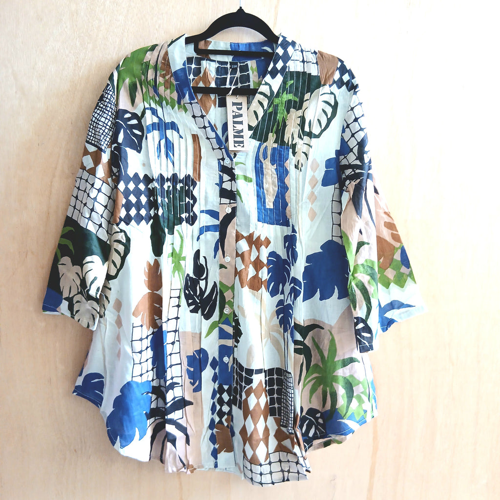 PRE-ORDER Pleated Cotton Printed Shirt 65993