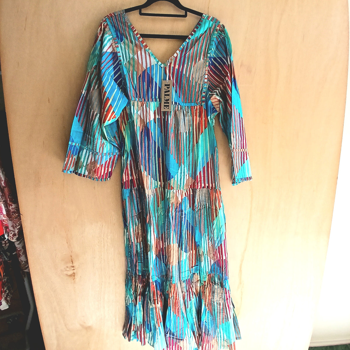 Long 3-Layered Cotton Dress 67033 Blue