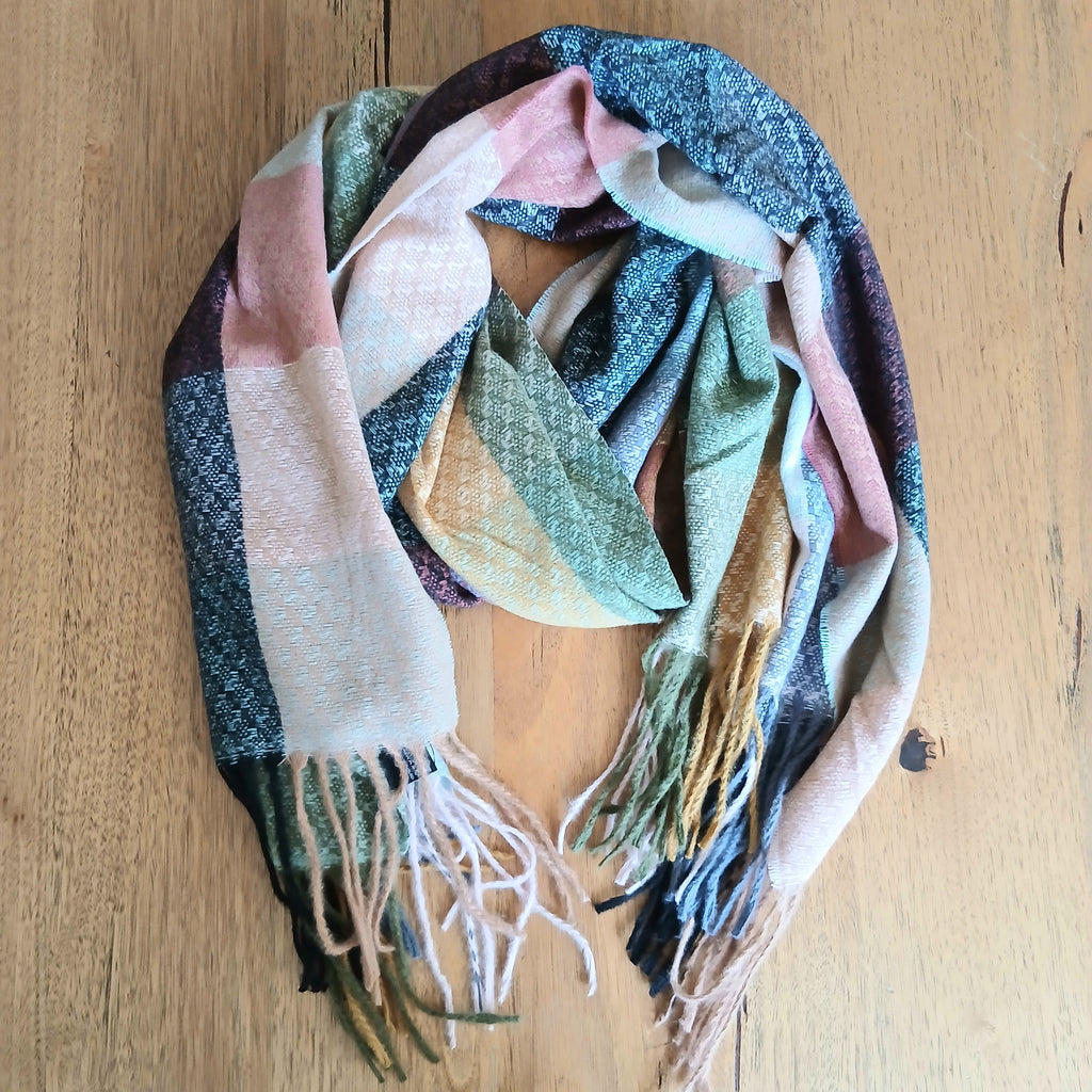 Block Print Scarf with Tassels 332394