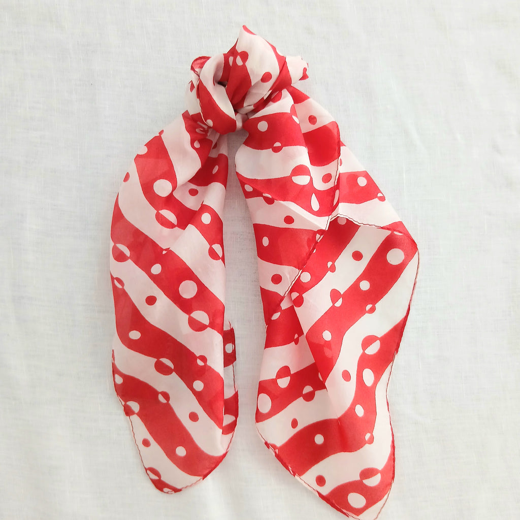 Pure Silk Scarf Circles and Lines Necktie TS-1120 Red & White