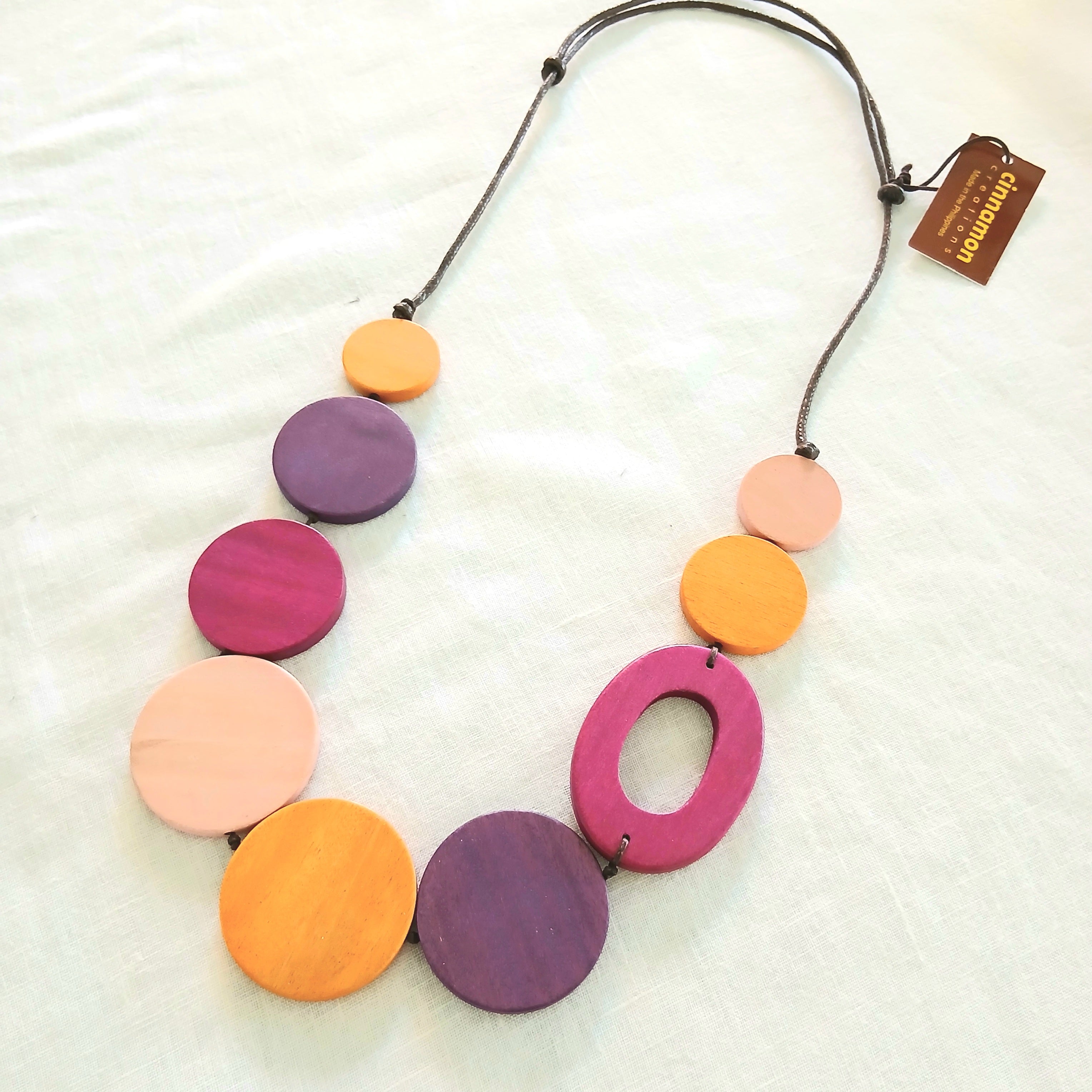 PRE-ORDER Wooden Circles and Oval with Hole Beaded Necklace N7-1378