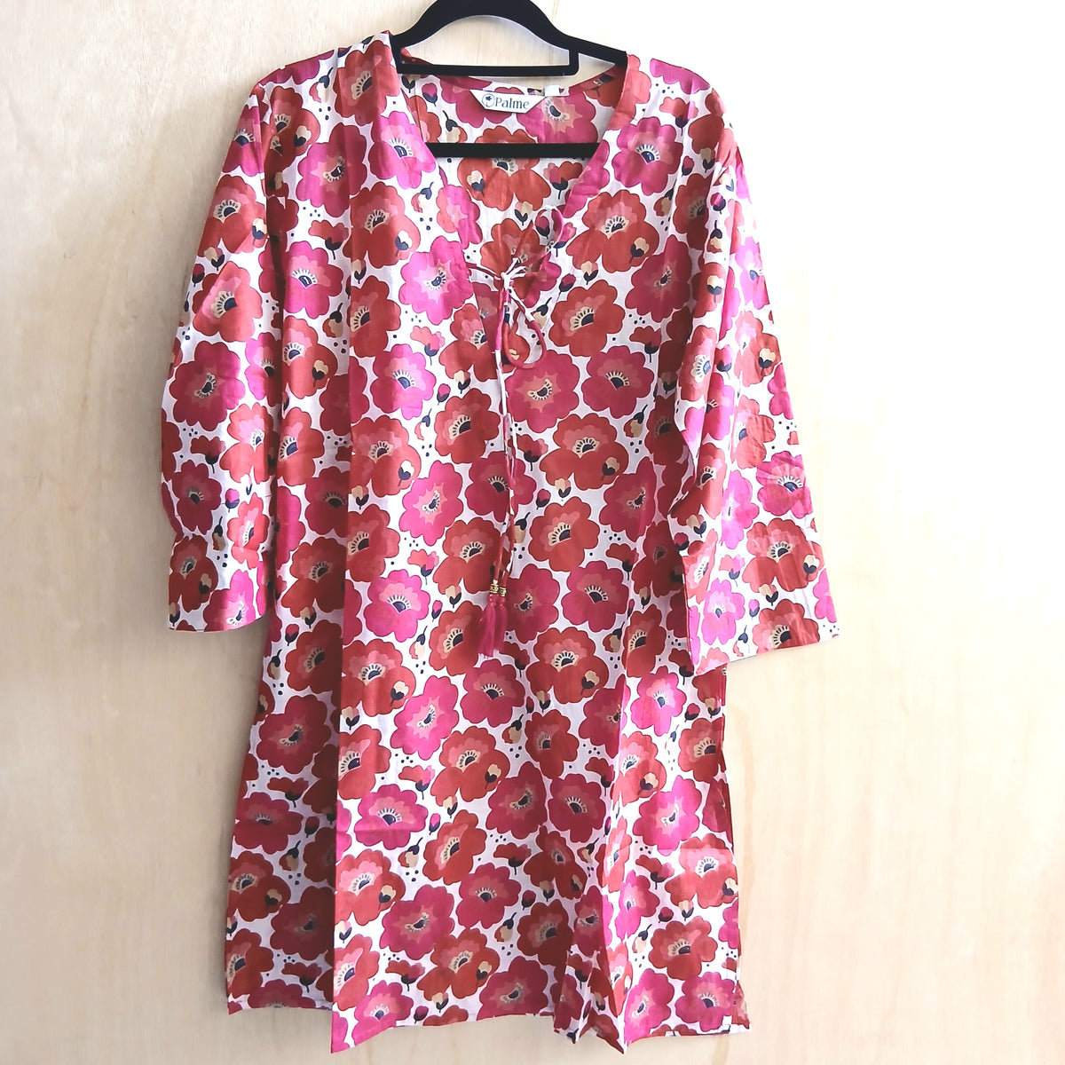 V-Neck Cotton Shirt with String 67145 Poppy Red