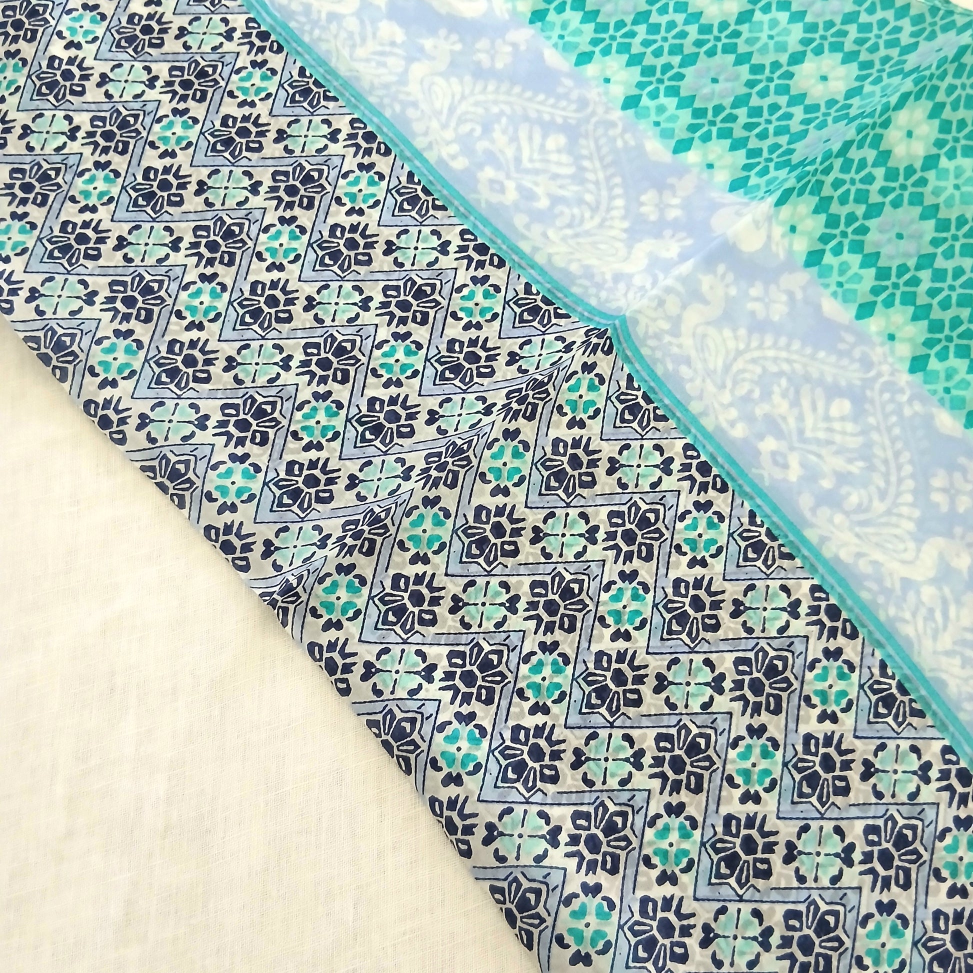 Turquoise Patterned Silk Scarf WS-1066