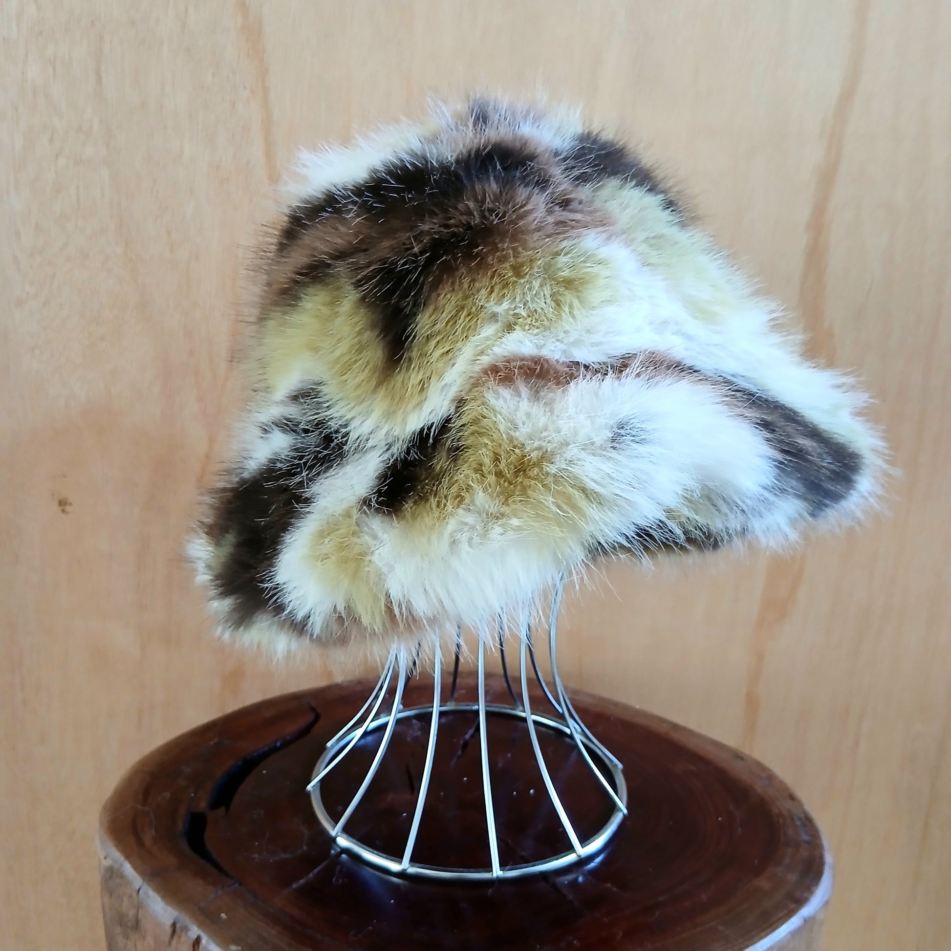 Pre-Order Fluffy Faux Fur Bucket Hat Mixed Print 7522