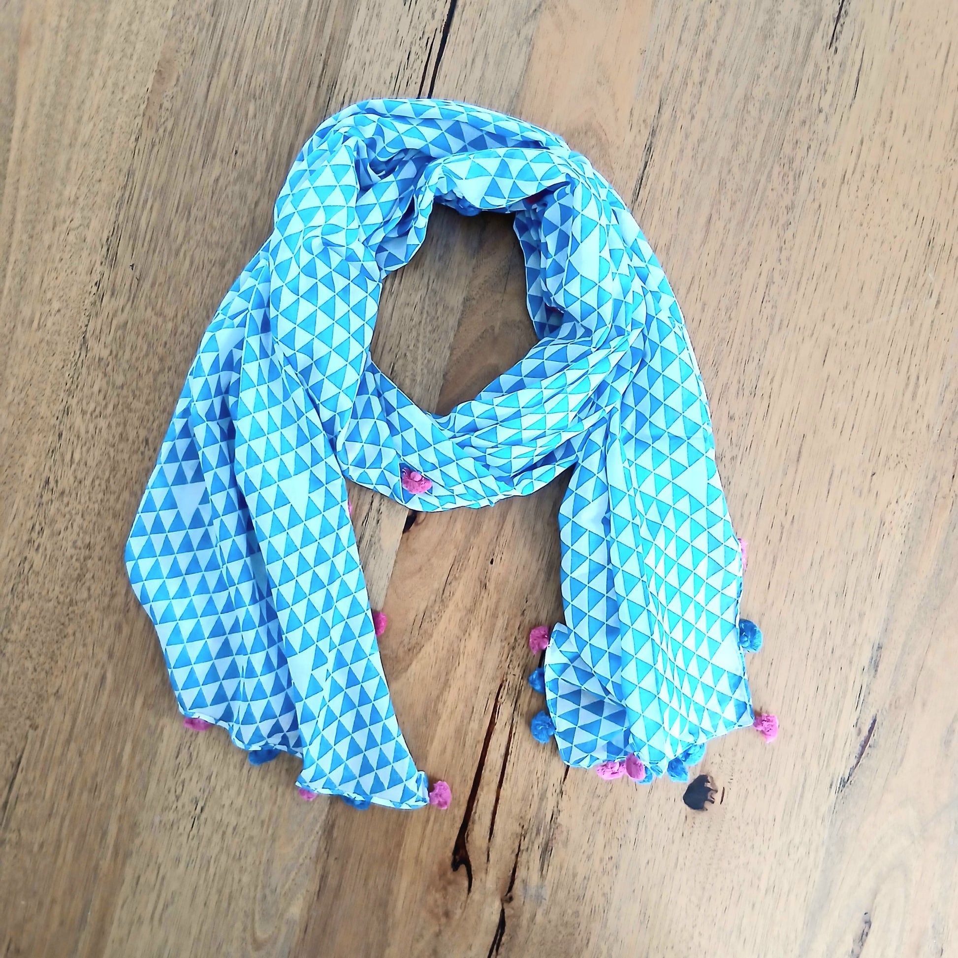 Triangle Pom Pom Scarf - Blue YASH504