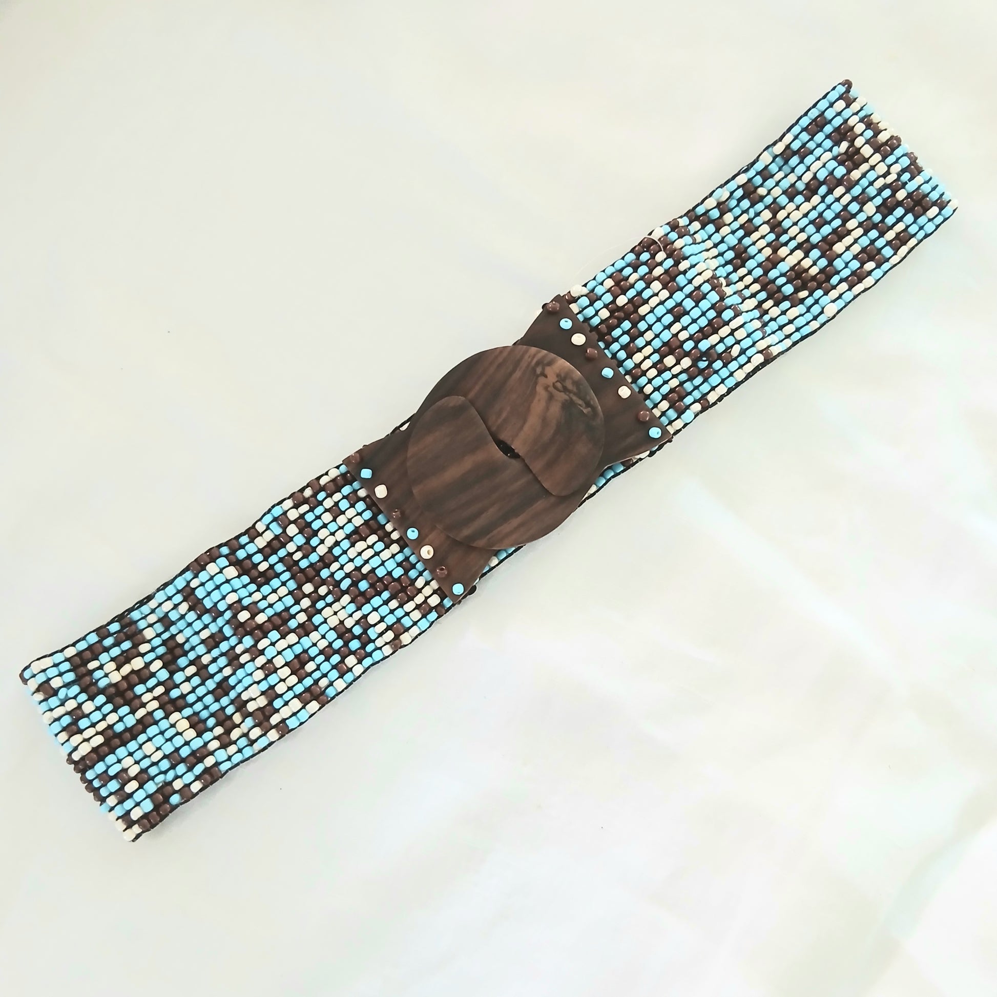 Plain Pearl Belt with Wooden Buckle - Waist Belt 36718