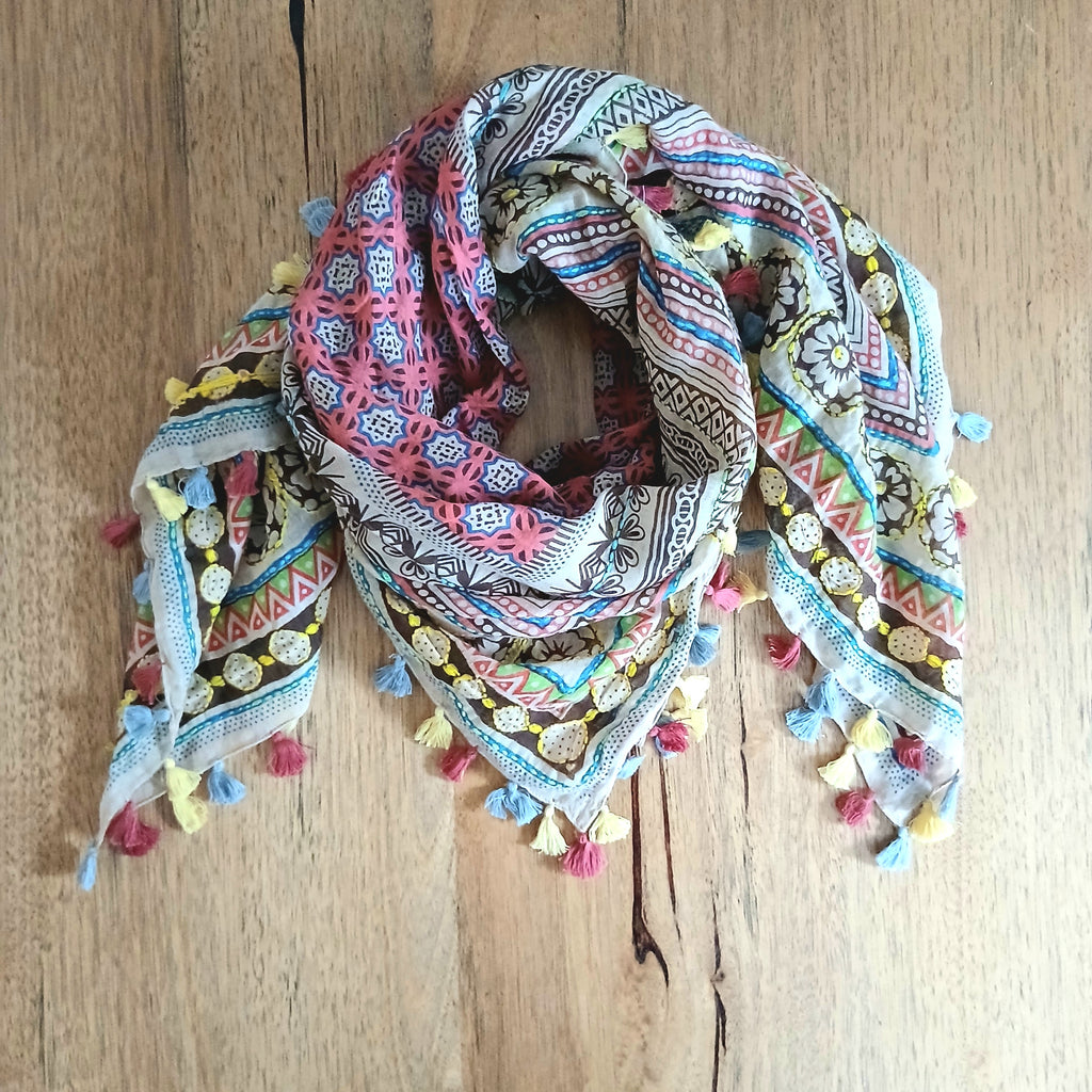 Embroidered Square Cotton Scarf 44809