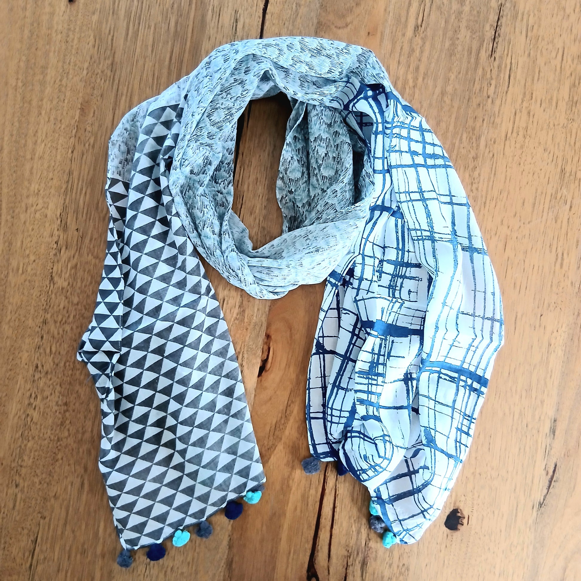 Lattice Cotton Scarf with Tassels - Blue YASH-361