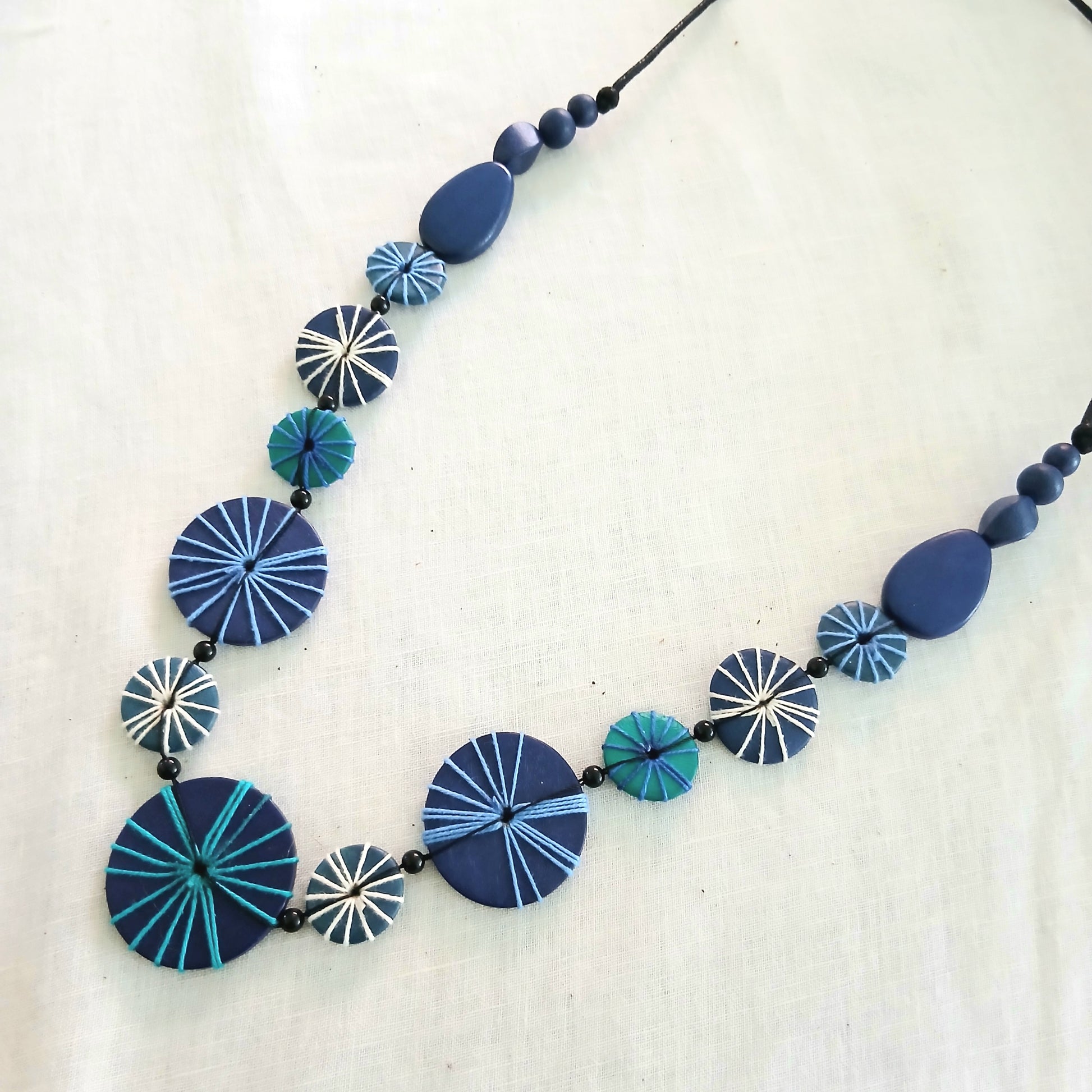 Blue Embroidered Necklace N7-349C