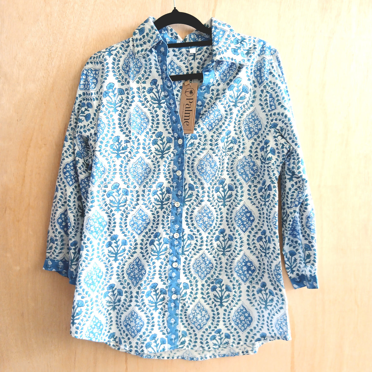 Block Print V-Neck Cotton Shirt 67081