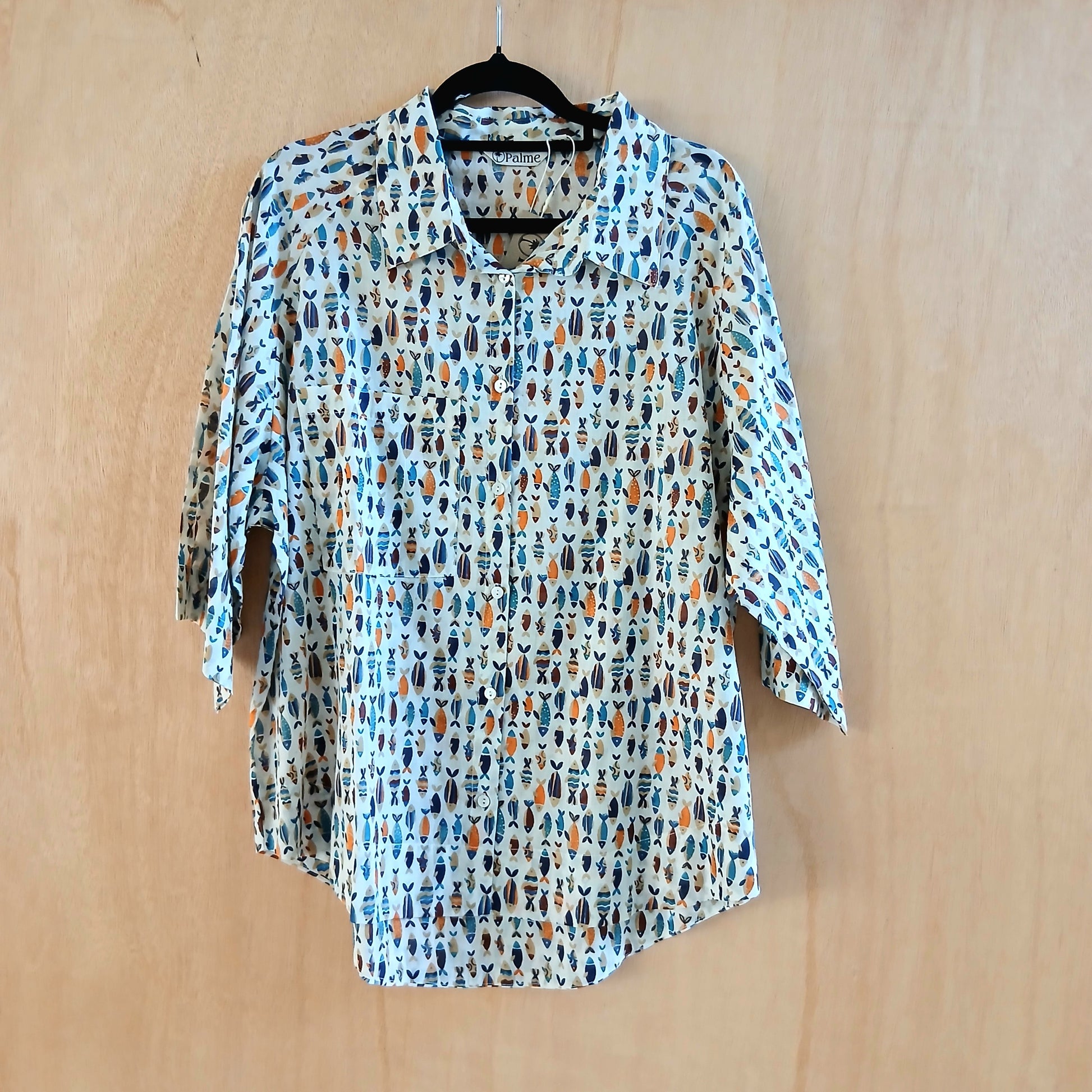 Short Sleeved Printed Cotton Shirt 67147 Fish Sample