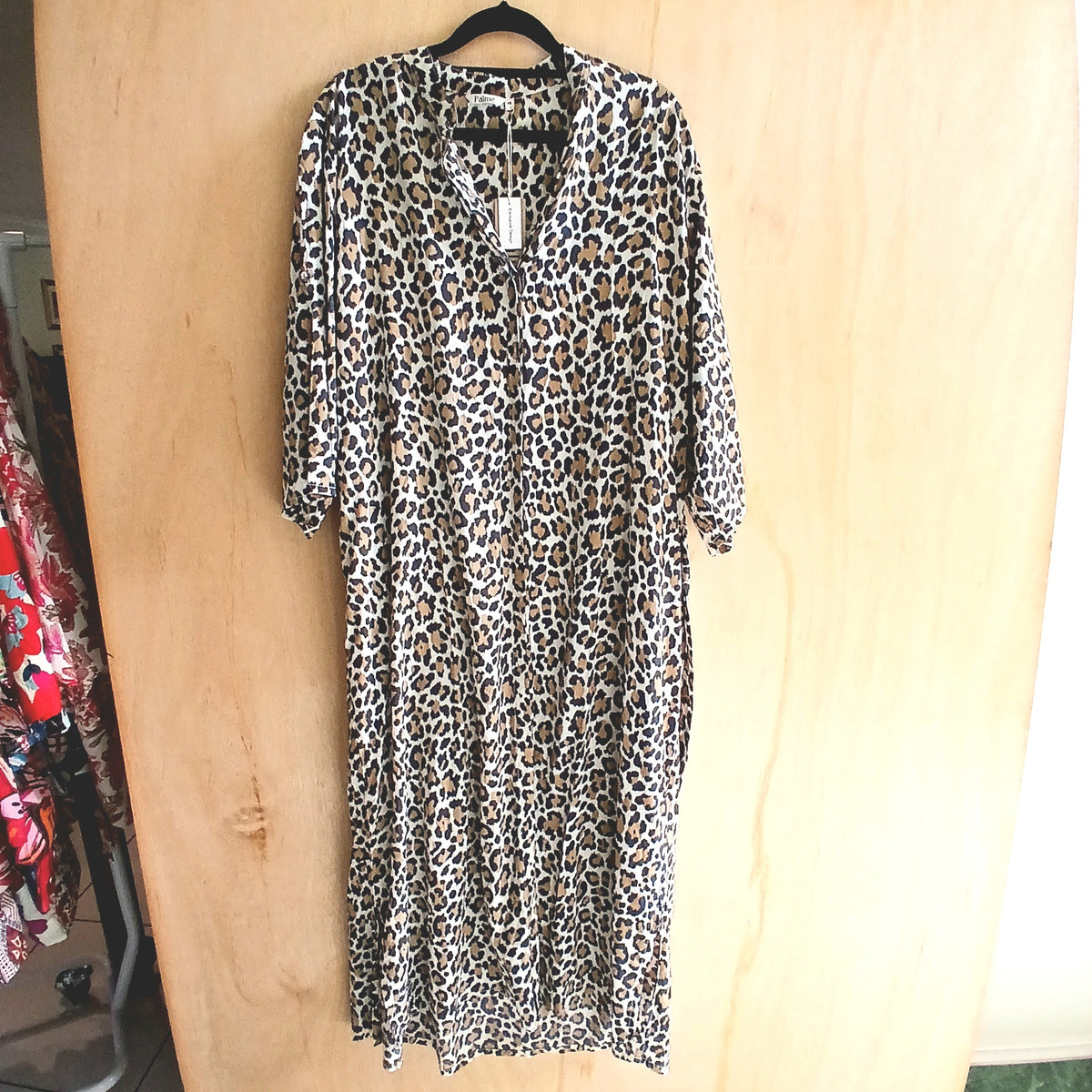 Long Viscose Summer Dress with Sleeves and Buttons 66988 Leopard