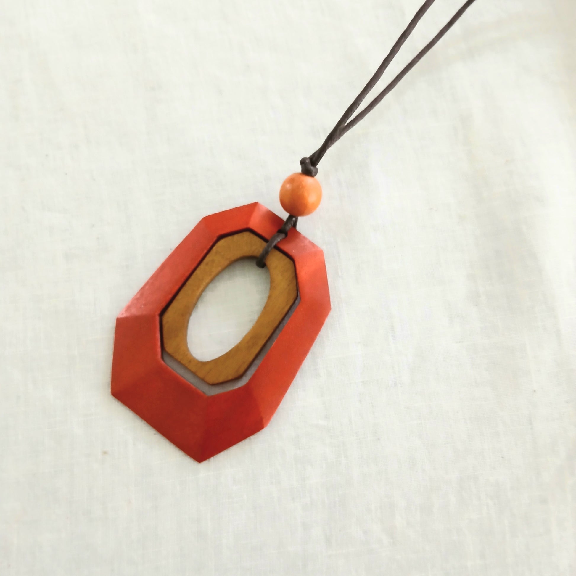 Elongated Octagon Wooden Necklace N7-920