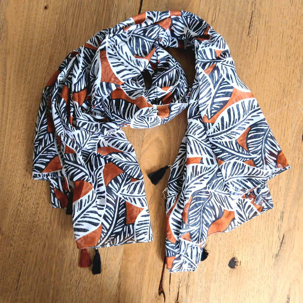 Large Coloured Leaves Cotton Scarf 63444