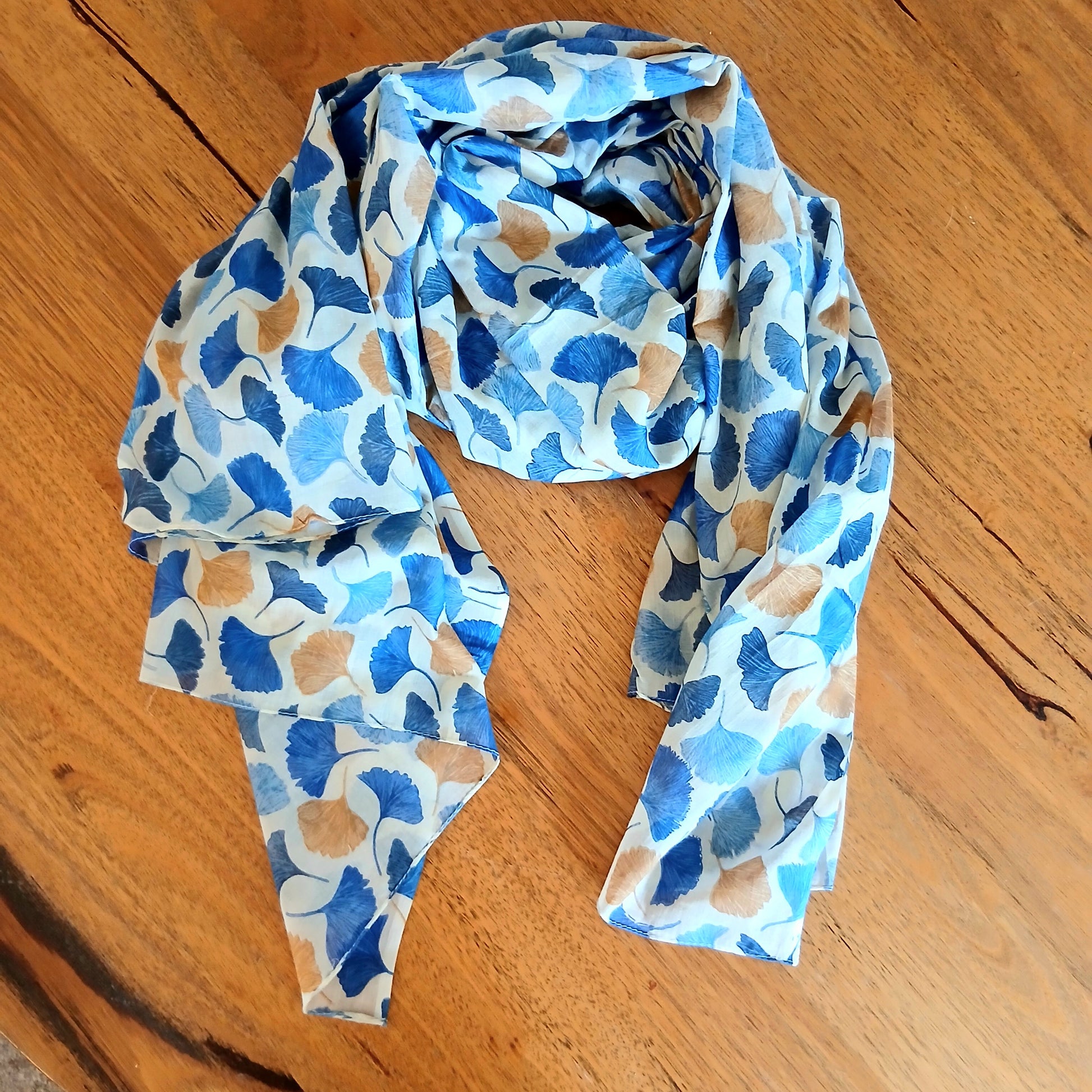 Gincko Leaves Printed Cotton Scarf - 64706