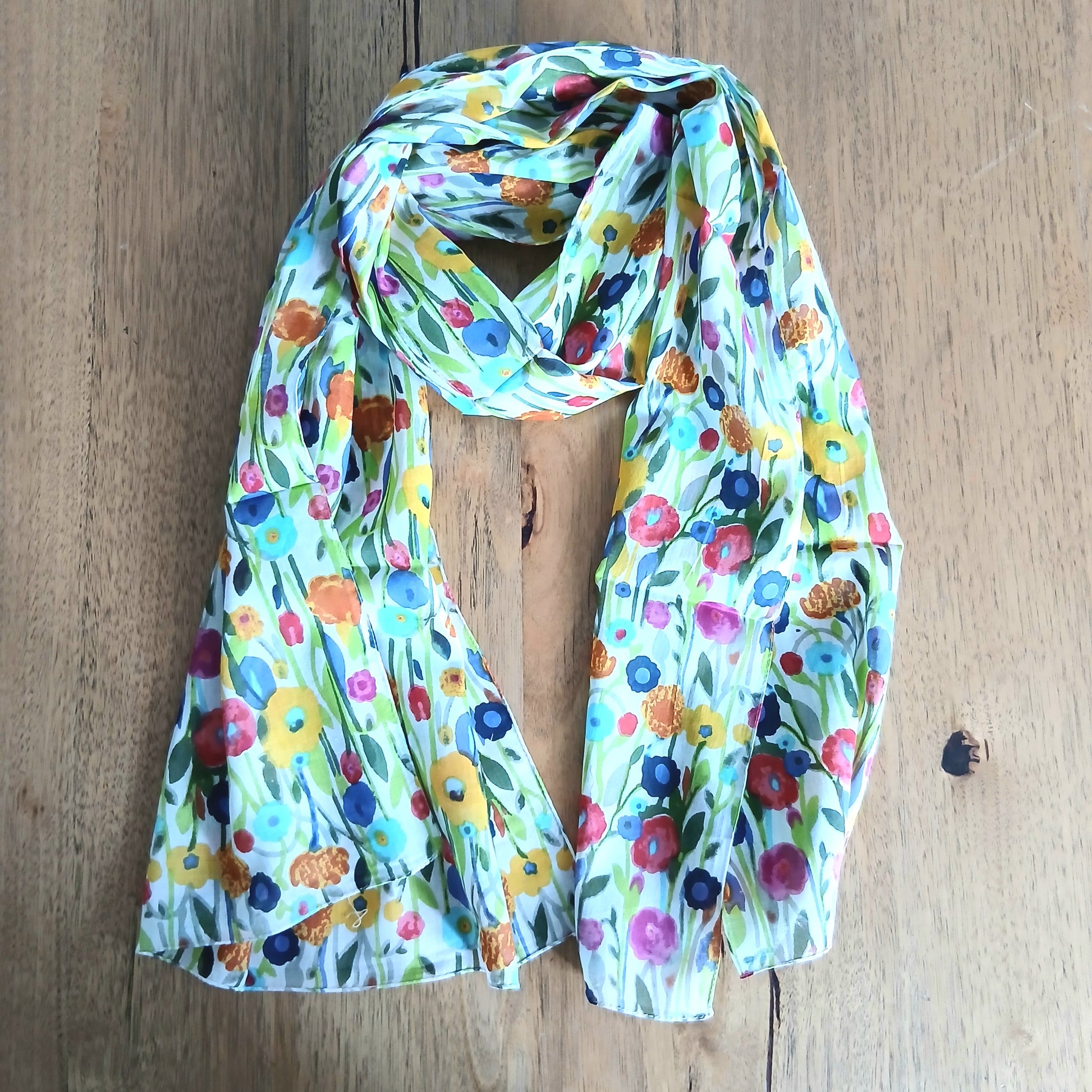 Flower Field Poppy Multi Cotton Scarf 59092SMALL Multi